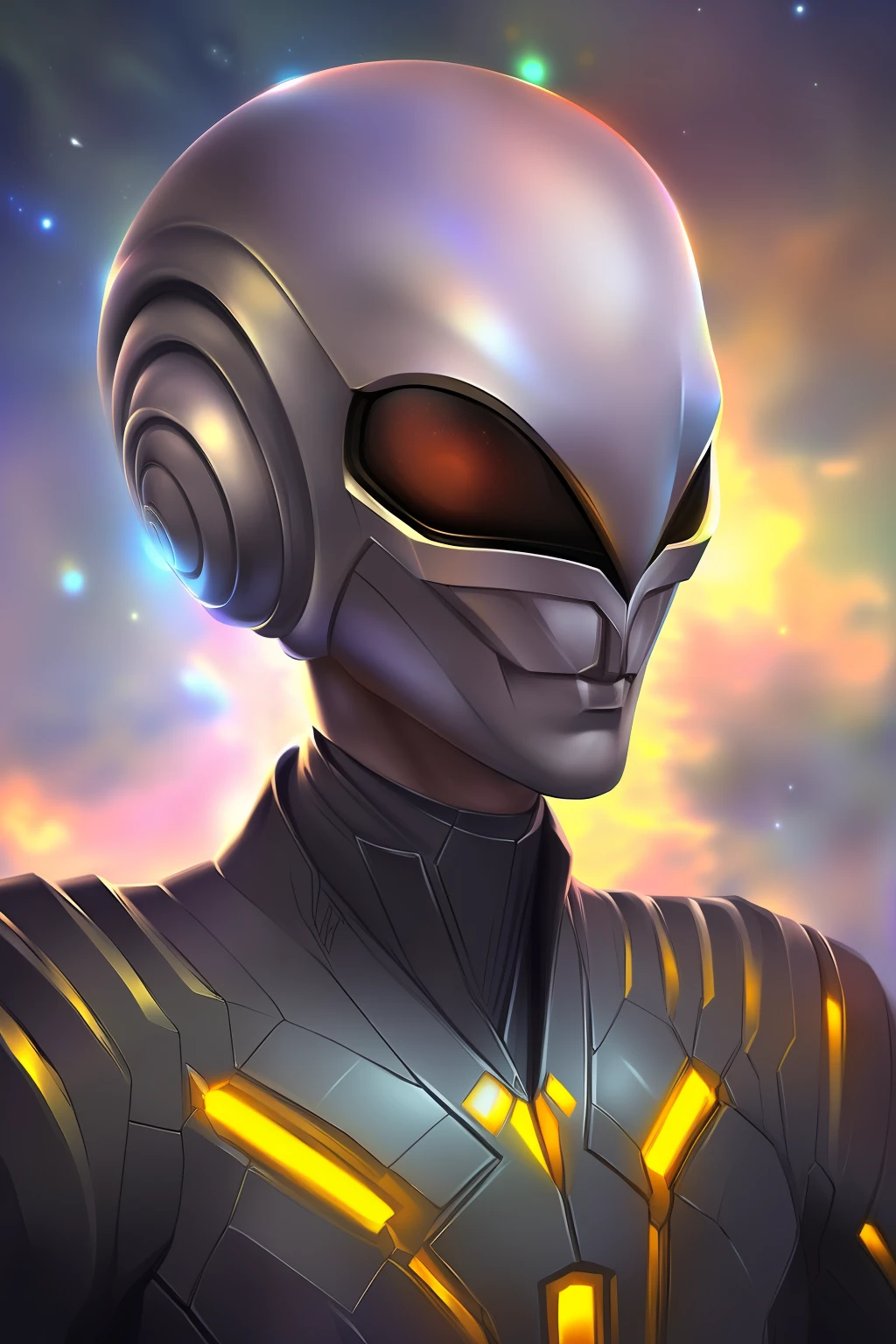 ghostly portrait of a futuristic alien from another dimension creator of the universe
