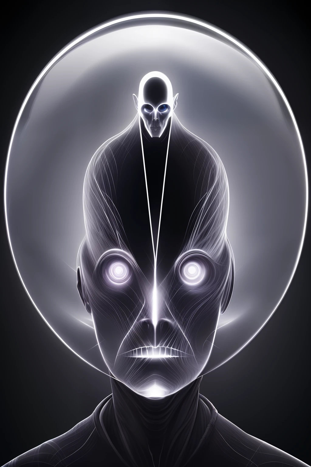ghostly portrait of a futuristic alien from another dimension creator of the universe