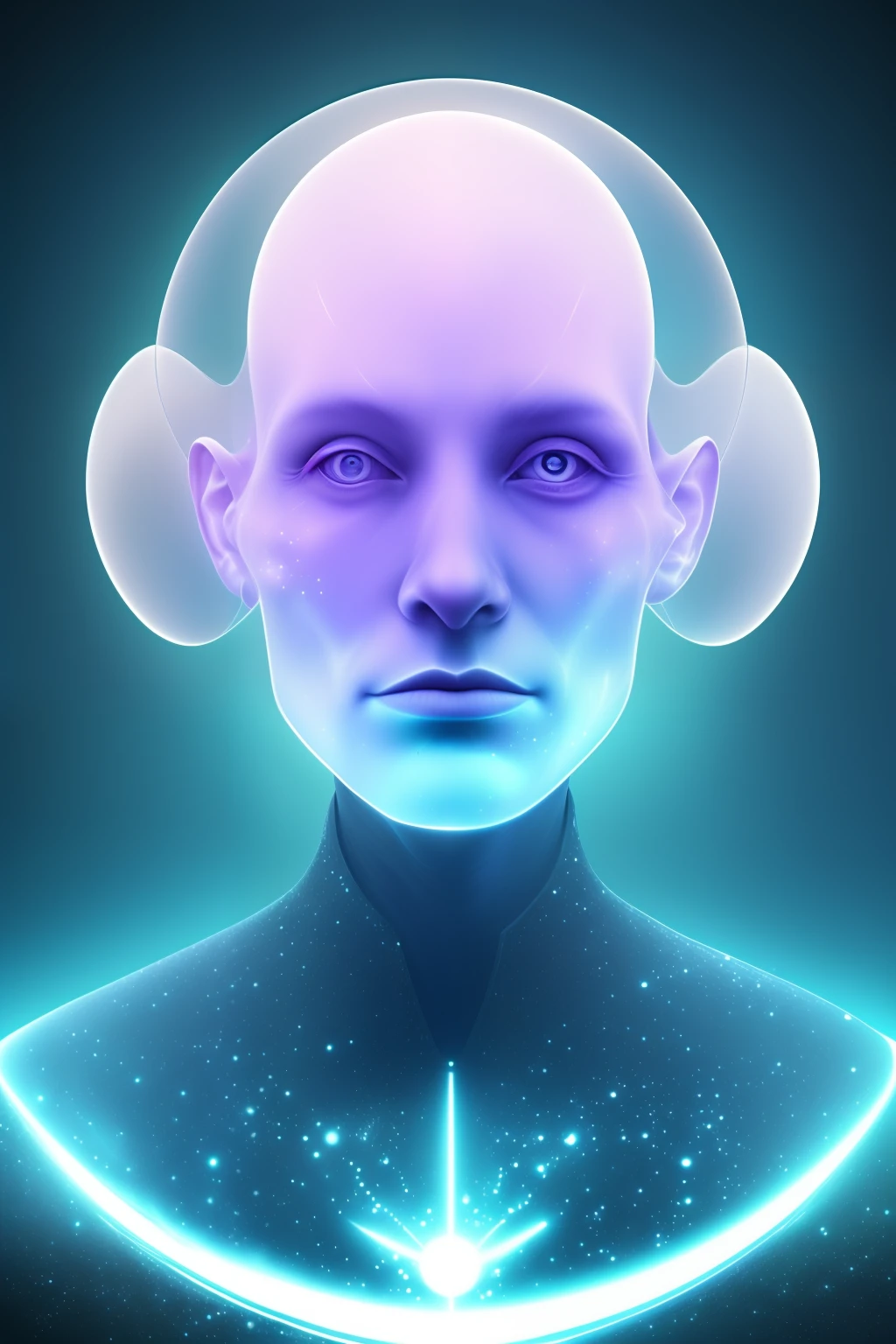 ghostly portrait of a futuristic alien from another dimension creator of the universe