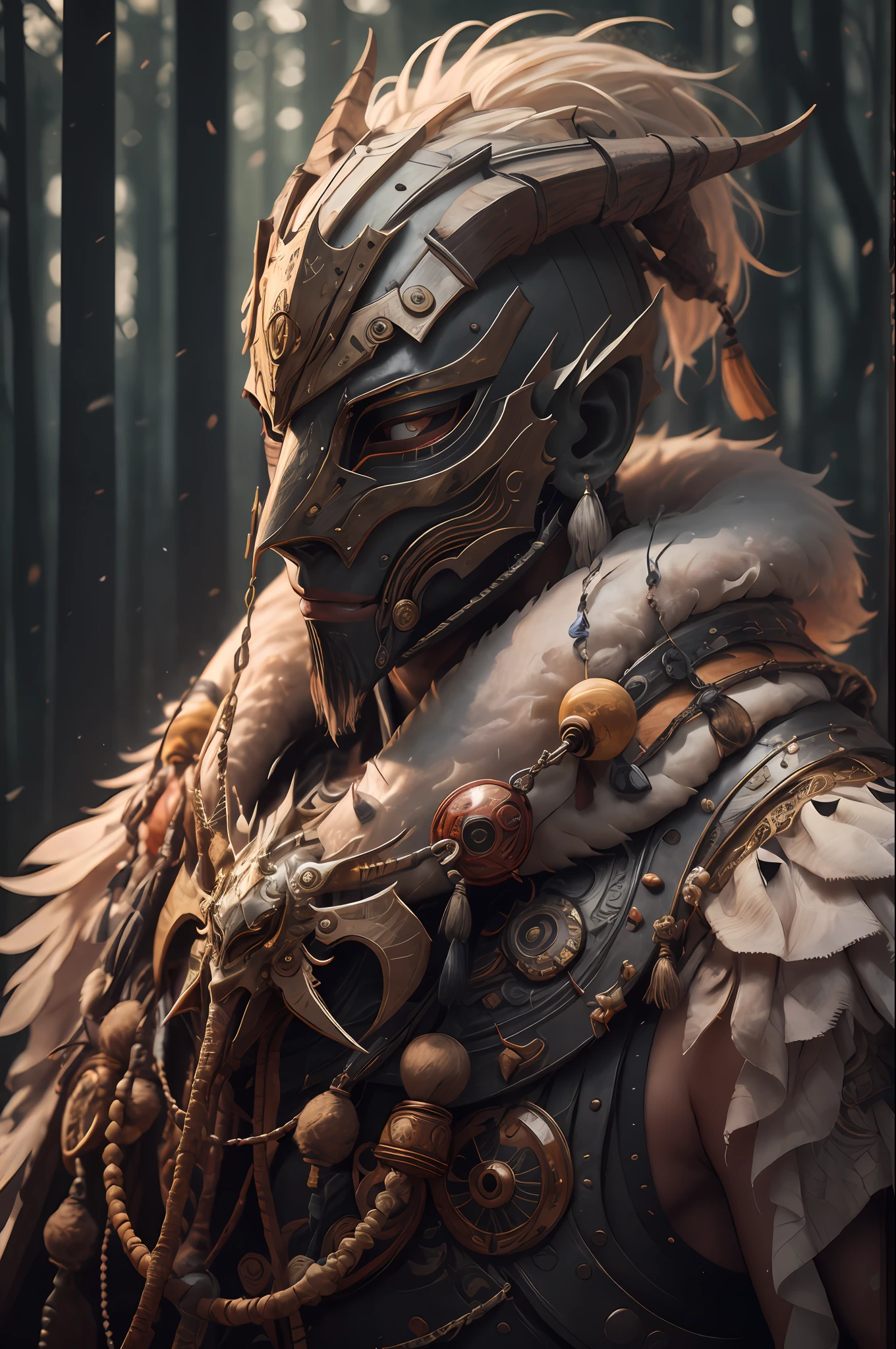 shaman, wearing mask made of wood, portrait
