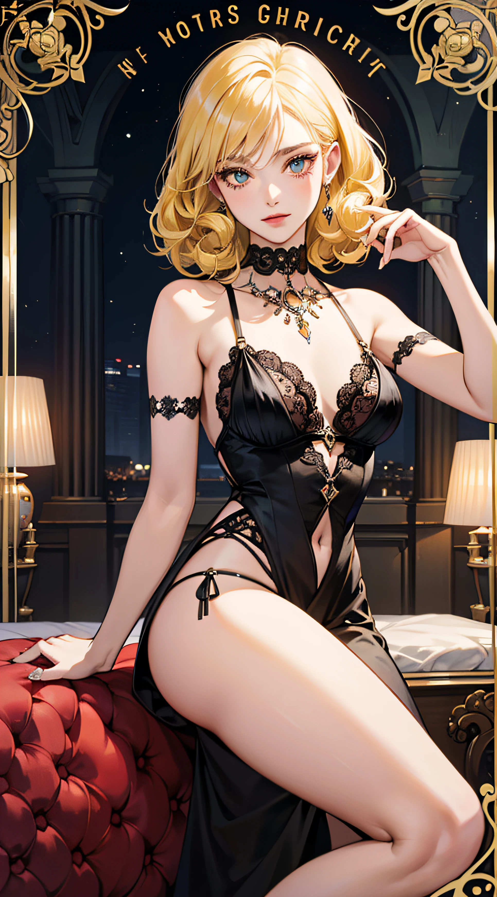 Masterpiece, high quality, highly detailed, impeccable, intricate, sexy, horridtarot, call girls of the year 1920,yellow hair, curly, tattooed, Brazilian, cabaret --auto