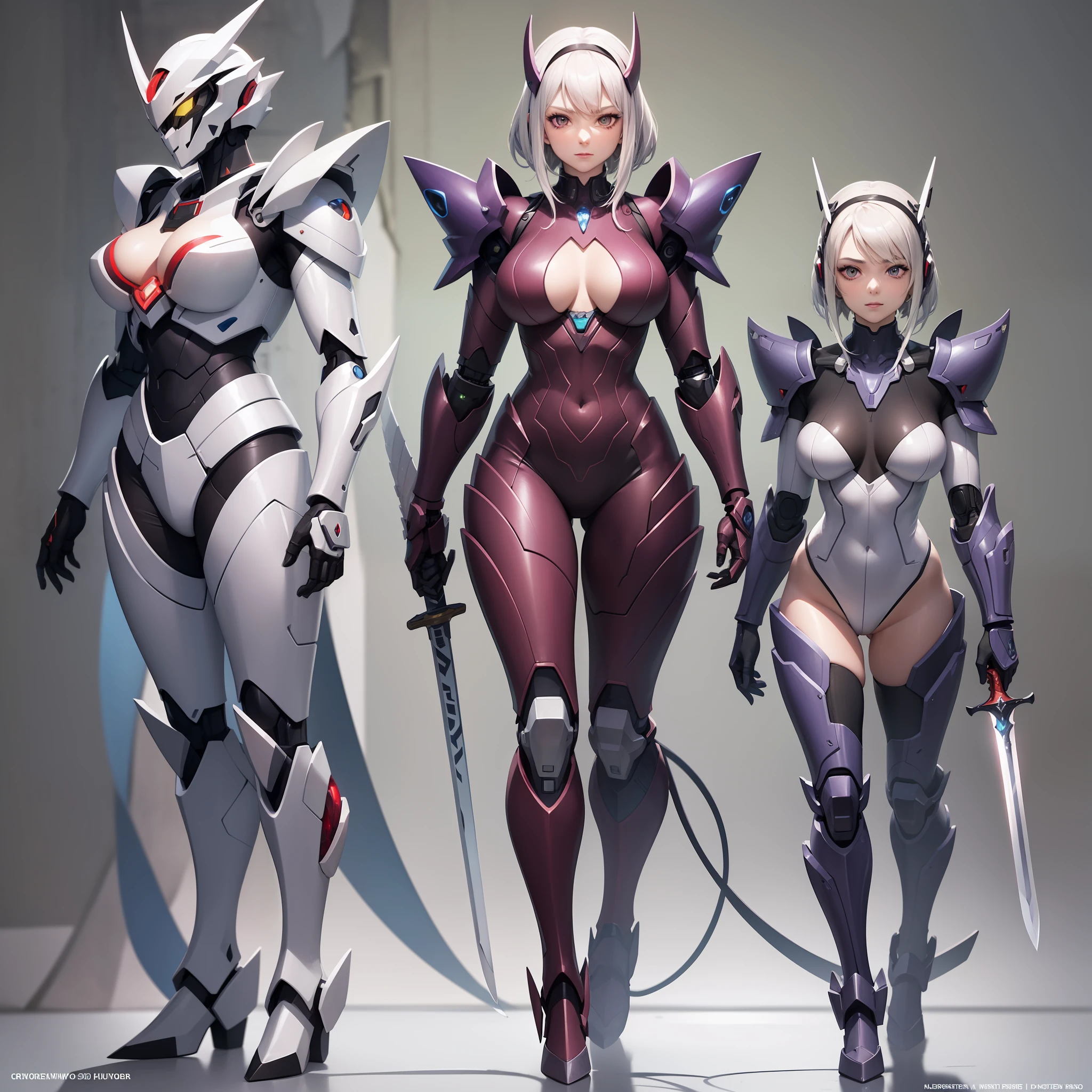 Crimson paint, villain, close-up of person in costume with sword, cyber japan style armor, cyber japan armor, guyver style, girl in armor, monster hunter armor, full body mecha suit, perfect anime cyborg woman, cyborg noble woman, mecha cyber armor girl, detailed full body concept, female armor, anime character. Full Body Art