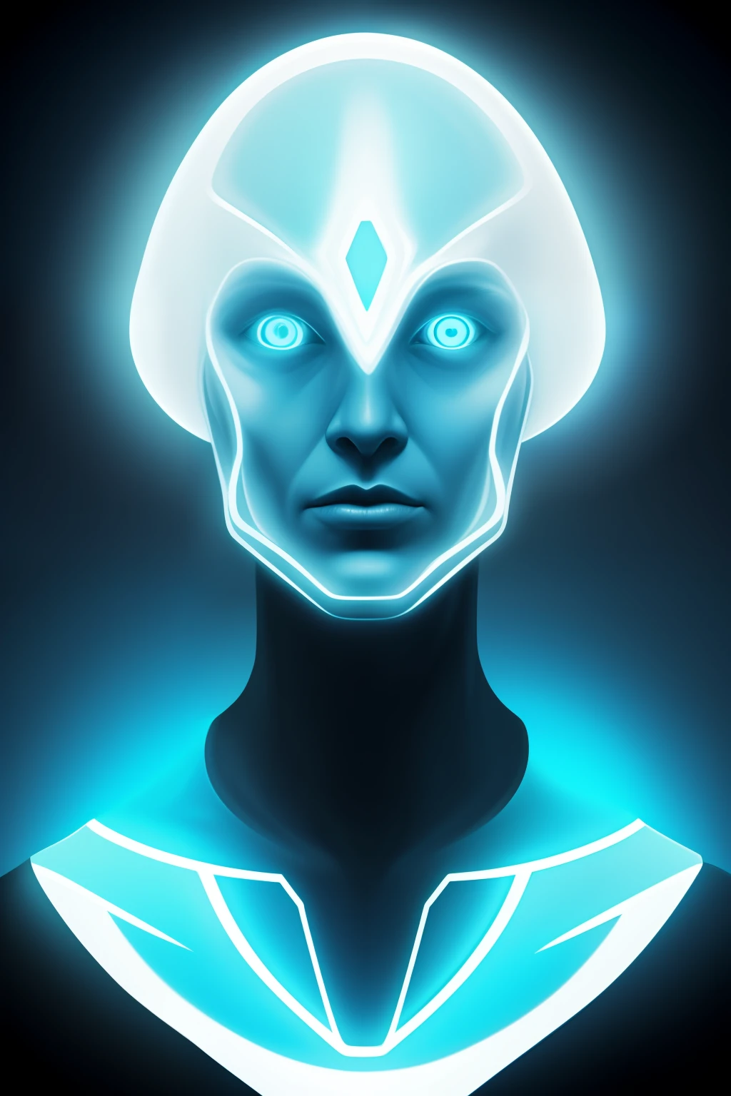 ghostly portrait of a futuristic alien from another dimension creator of the universe