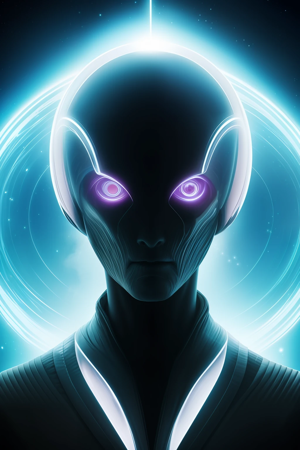 ghostly portrait of a futuristic alien from another dimension creator of the universe
