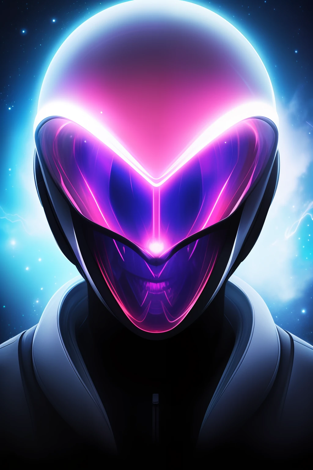 ghostly portrait of a futuristic alien from another dimension creator of the universe