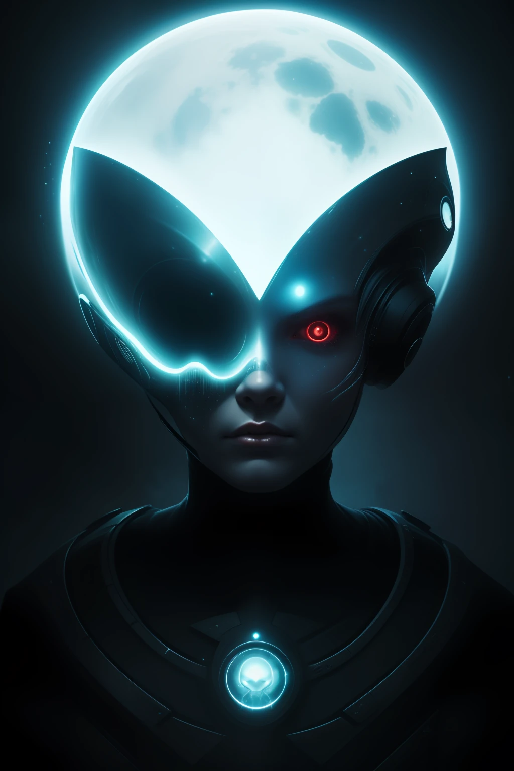 ghostly portrait of a futuristic alien from another dimension creator of the universe