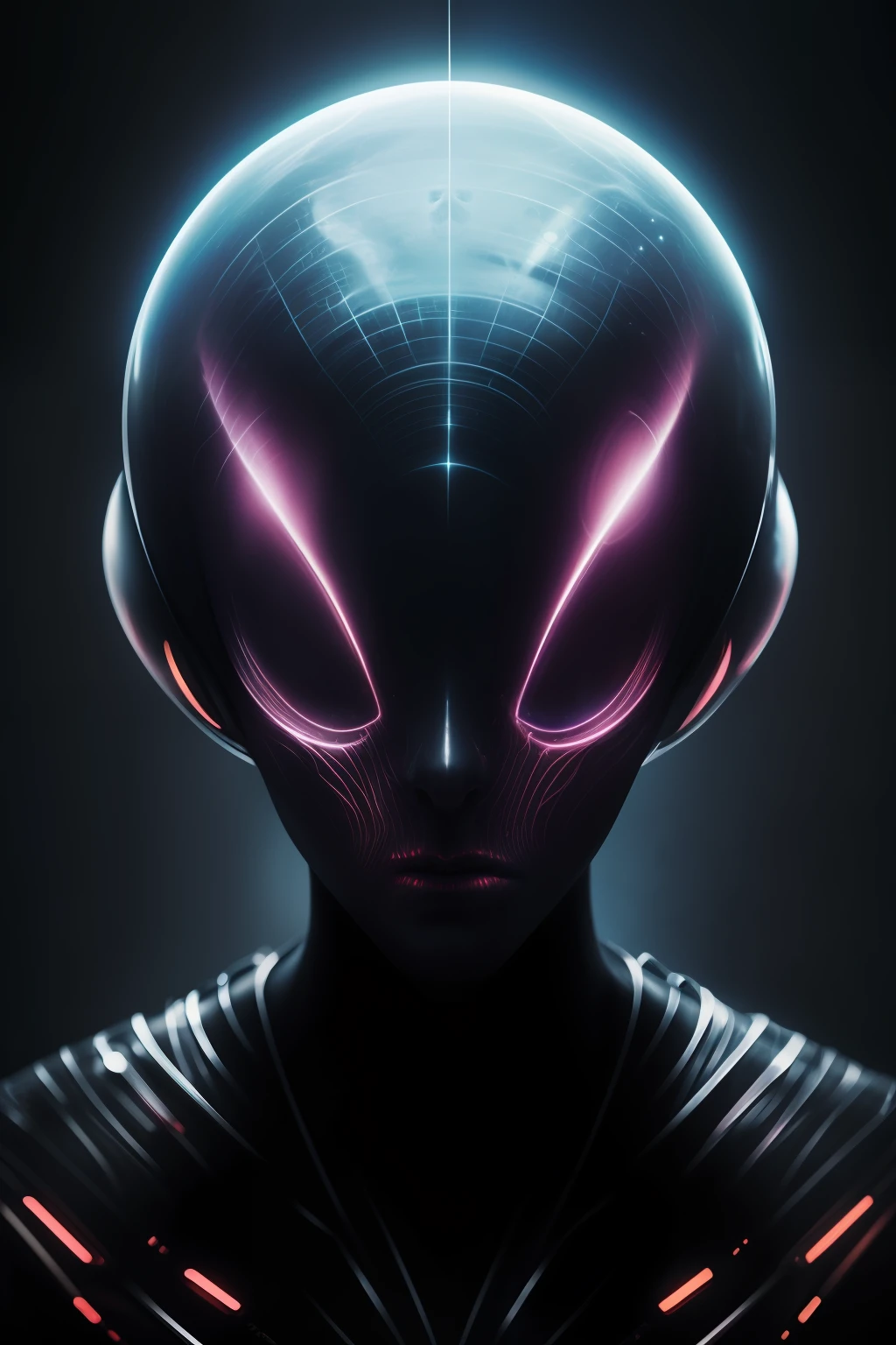 ghostly portrait of a futuristic alien from another dimension creator of the universe