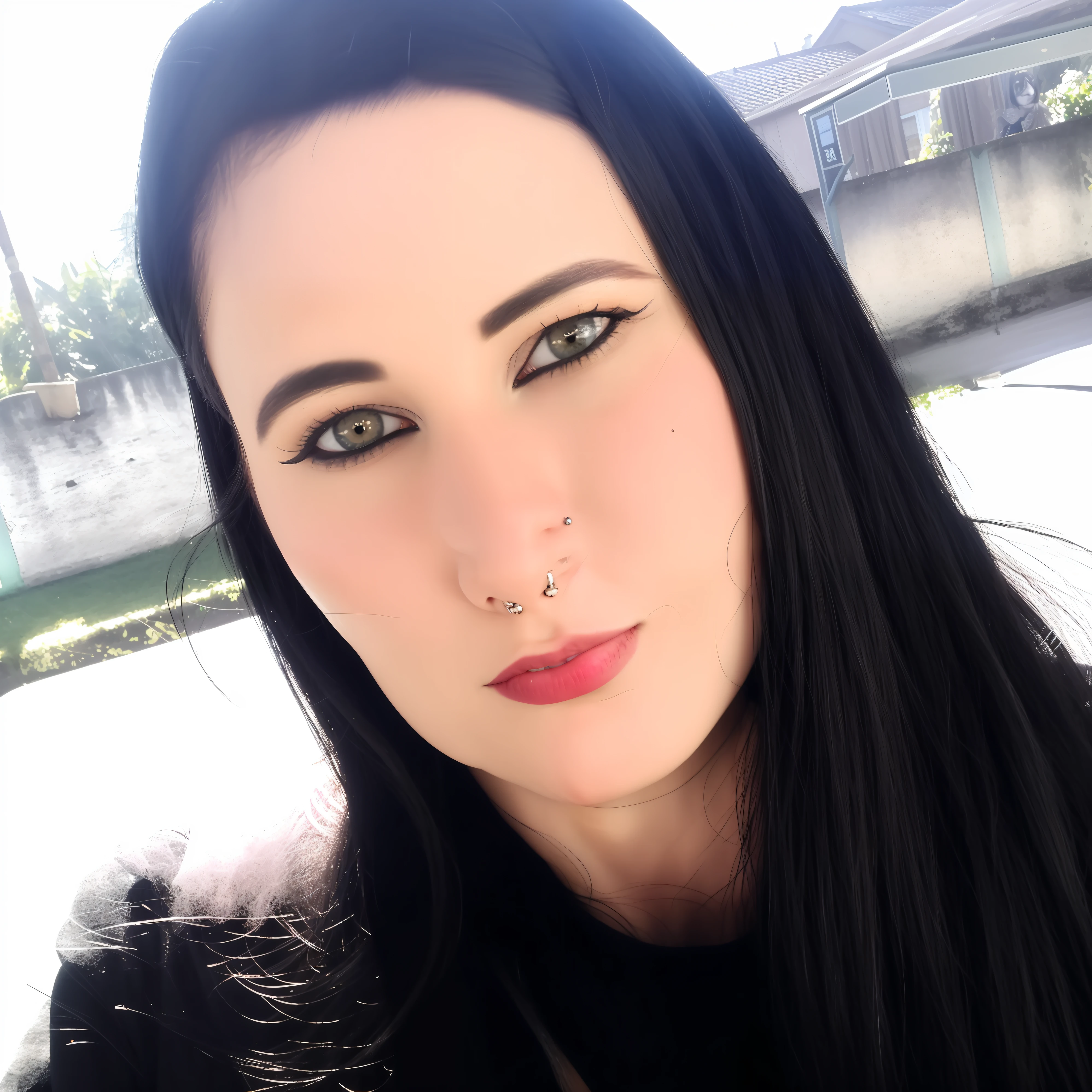 there is a woman with long black hair and a black shirt, wearing goth makeup, with long hair and piercing eyes, dark piercing eyes, goth woman, by Nándor Katona, profile image, gothic face, goth girl, black hair and large eyes, marischa becker, whitebangsblackhair, angiewolf, gothic eyeliner, goth makeup