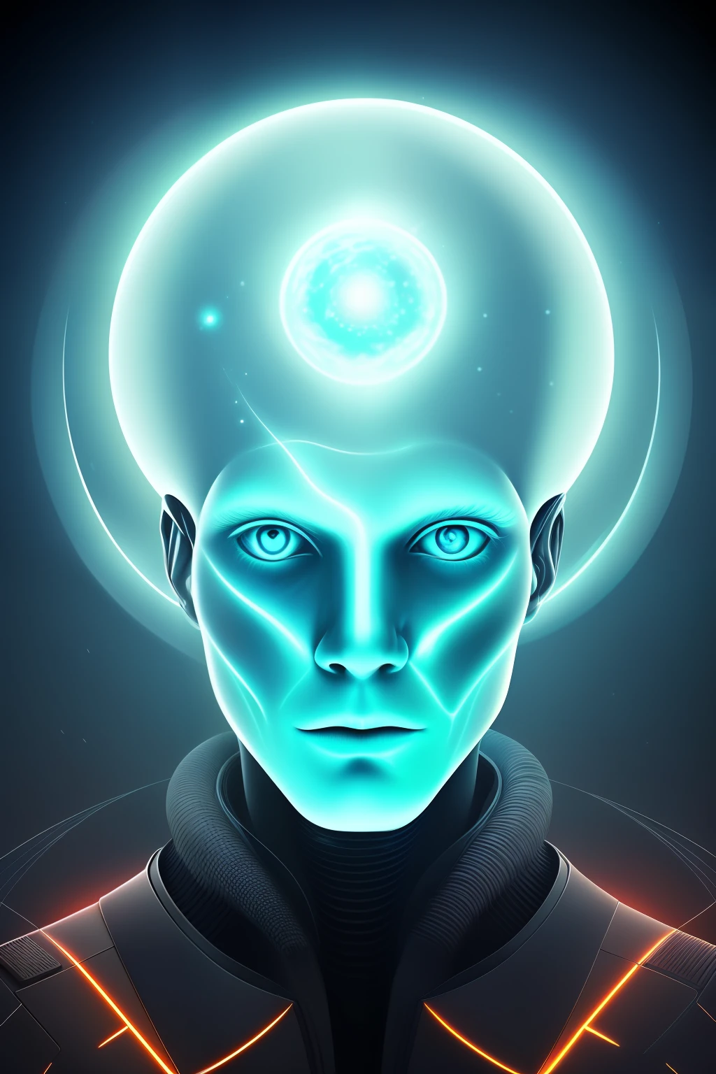 ghostly portrait of a futuristic alien from another dimension creator of the universe