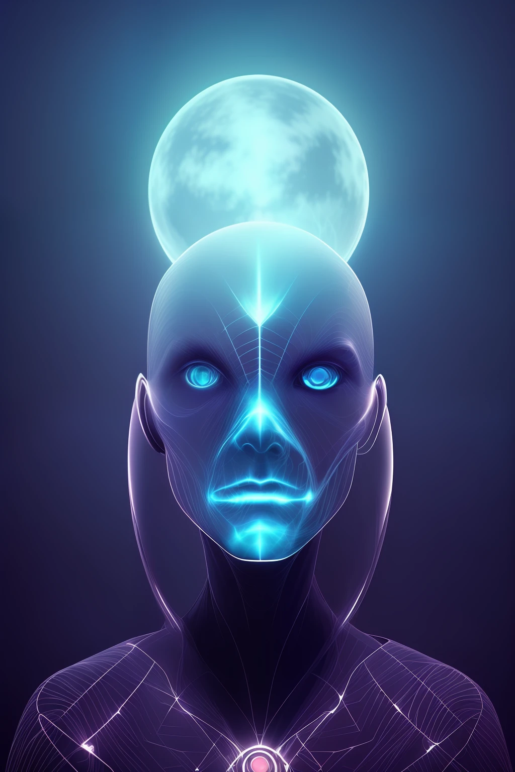 ghostly portrait of a futuristic alien from another dimension creator of the universe