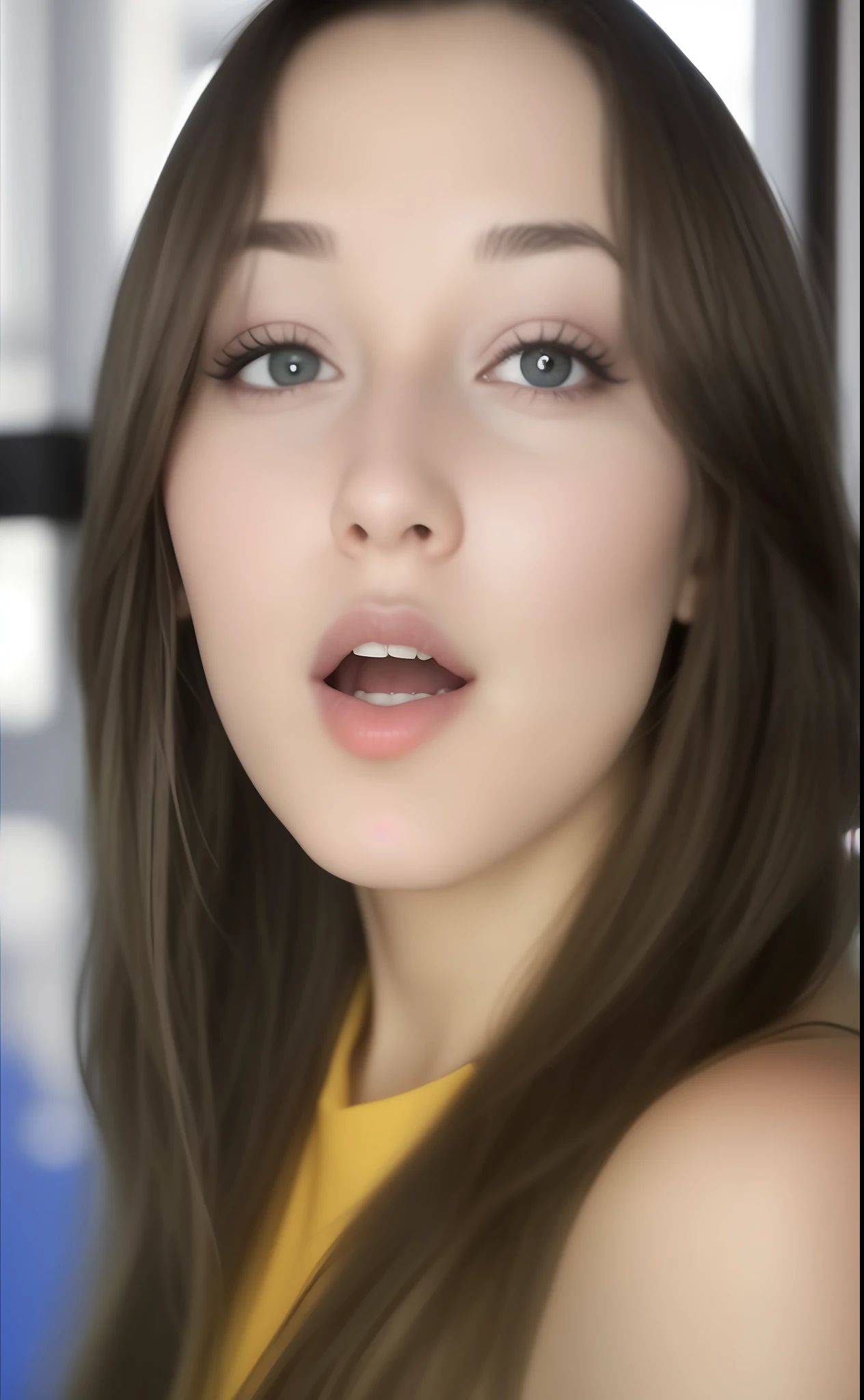 fashion model 25 years old, [[[[closeup]]]], [[[[chest]]]], [[[[neck]]]], [[[[shoulders]]]], perfect eyes, perfect iris, perfect lips, perfect teeth, perfect skin, soft front light, glow, HDR, (muted colors:1.2)