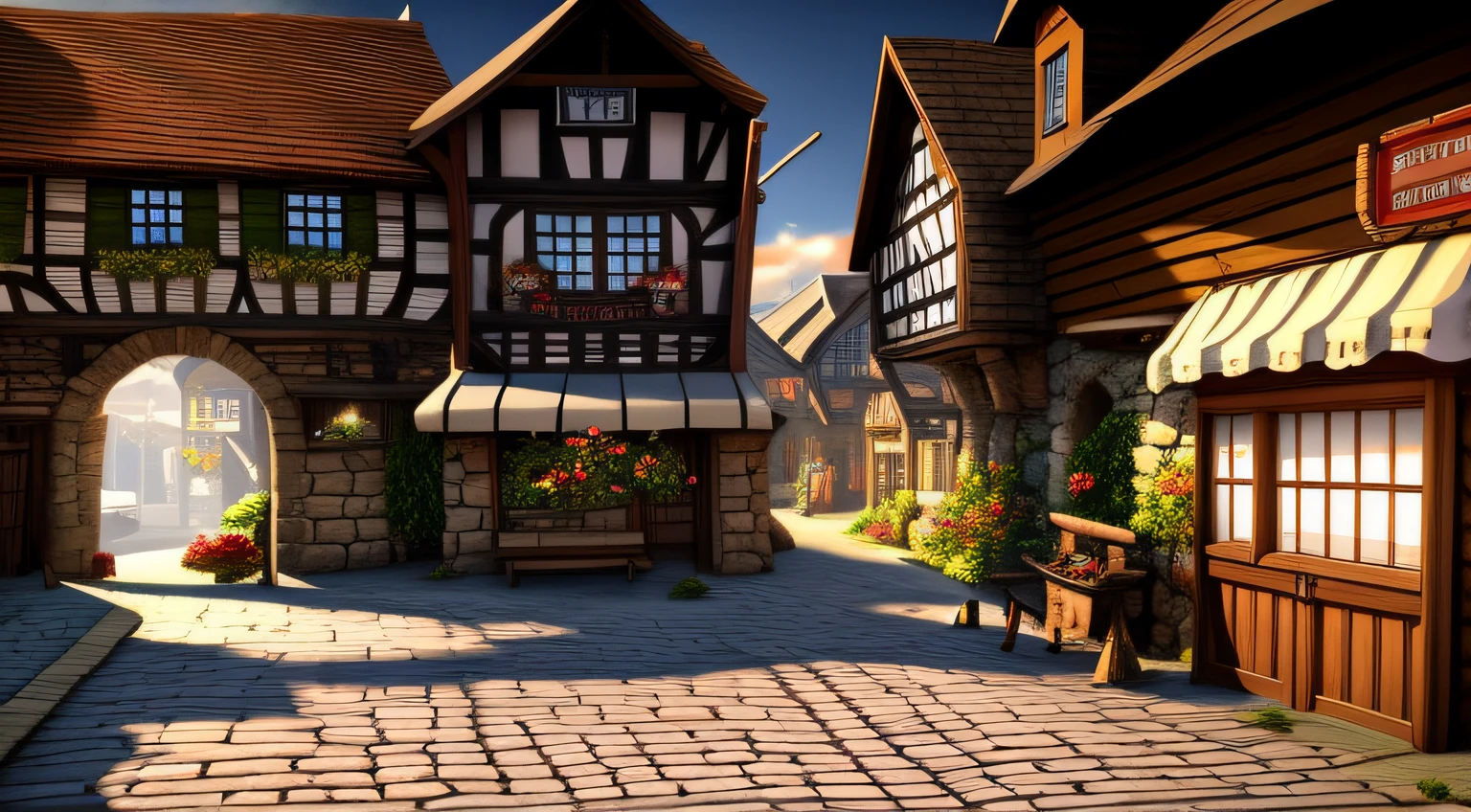 a small town street, medieval city background, medieval town landscape, town background, tavern background, a small medieval village, town center background, medieval town, medeival fantasy town, countryside city scene, fantasy tavern background, fantasy town setting, western town, medieval village, medieval village on the plains, house's and shops and buildings