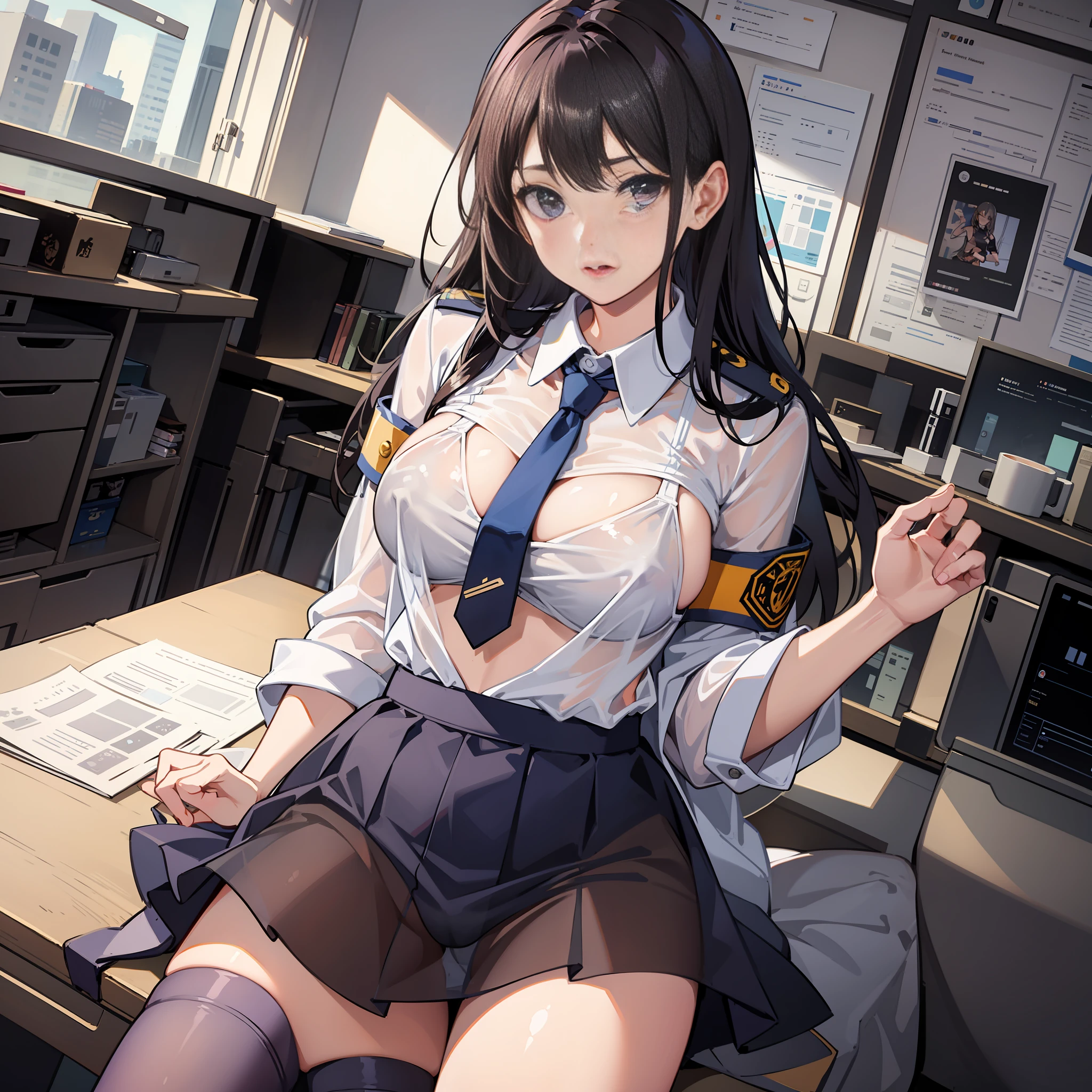 High school girl, underwear see-through, breasts see-through from uniform
