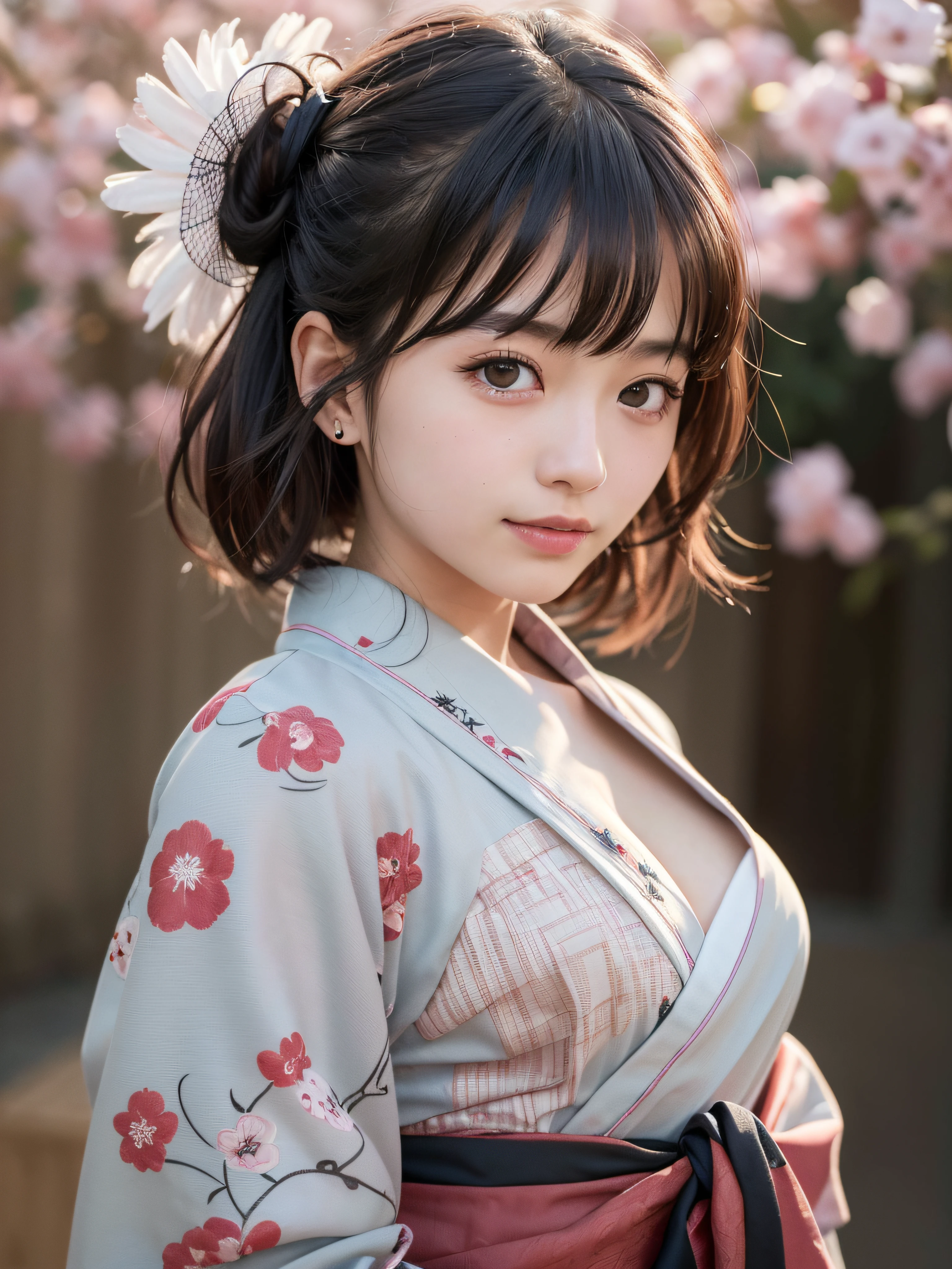 (realistic, photo-realistic:1.37), incredibly absurdres, (insanely detailed:1.3), 8k, (masterpiece), (best quality:1.4), (ultra high res:1.2), (RAW photo:1.2), ultra detailed background, (unity 8k wallpaper), 1 nogizaka girl, utterly cute, (bishojo:1.35), (15yo:1.4), (gothic lolita yukata-kimono), an exquisitely detailed and beautiful face and eyes and skin, detailed black shine hair, small-medium breasts, cleavage, a yukata-kimono with delicate and beautiful and soft fabric, smile at the camera, cowboy shot, kyoto at night, professional lighting