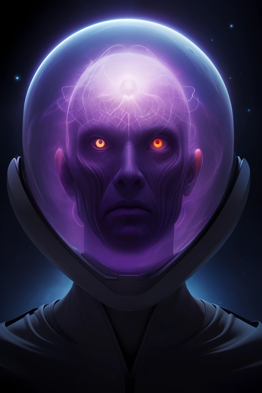 ghostly portrait of a futuristic alien from another dimension creator of the universe