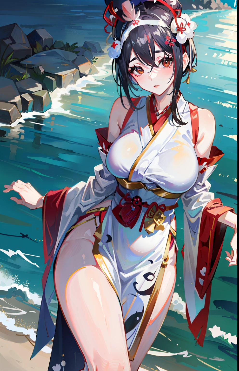 Incomparable masterpiece, ultra-realistic 8K CG, perfect artwork, (perfect female figure)),, Beautiful, slender waist, Chinese god
viewer view, seductive posture, sexy pose, seductive, clean, beautiful face, clean, clean, pale skin
(Big breasts), Goddess, shiny skin, skin concavity, delicate pattern, intricate details, (Rich: 1.4), Prestige, gorgeous
((((((Maiko costume, maiko dress, headdress, white thighs))