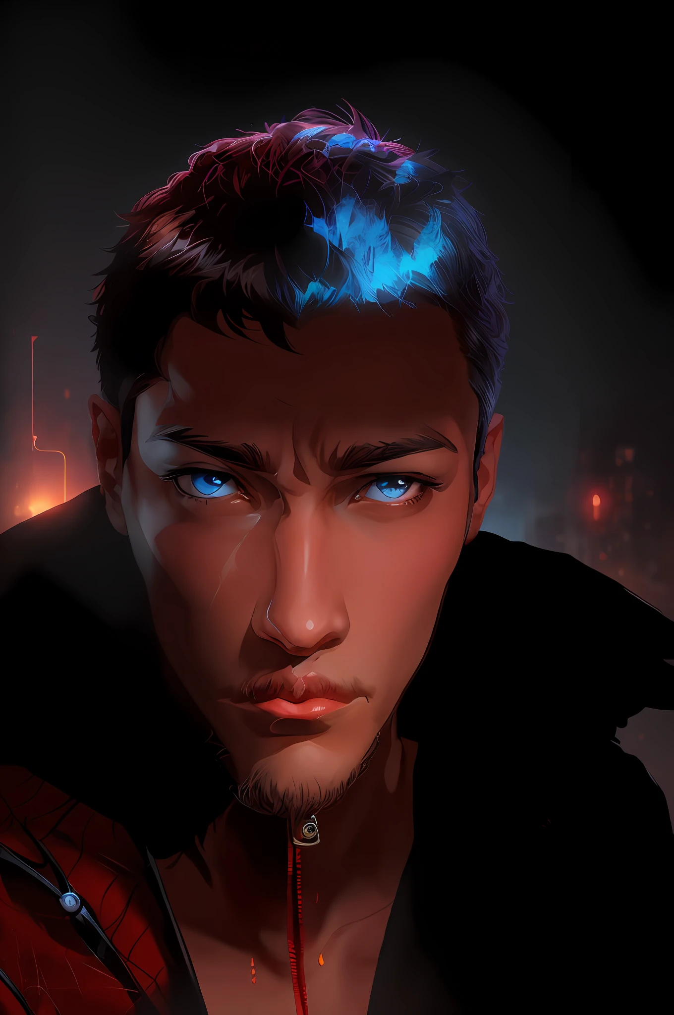 (Realistic:1.4), (Masterpiece, Side Light), Dark Fantasy, (Android:1.2), Neon, Glass, 1 Boy, (Black Eyes:1.5)