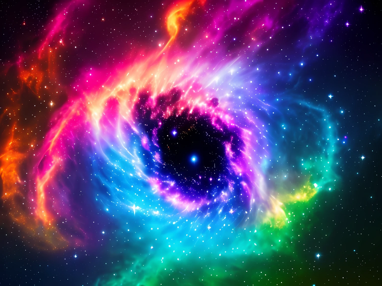 swpunk, synthwave, paint splatters, (extremely detailed 8k wallpaper), an intergalactic nebula on a colorful background of stars, ray tracing, Intricate, High Detail, dramatic, best quality masterpiece, photorealistic, detailed, 8k, HDR, backlighting, bloom, light sparkles, chromatic aberration, sharp focus