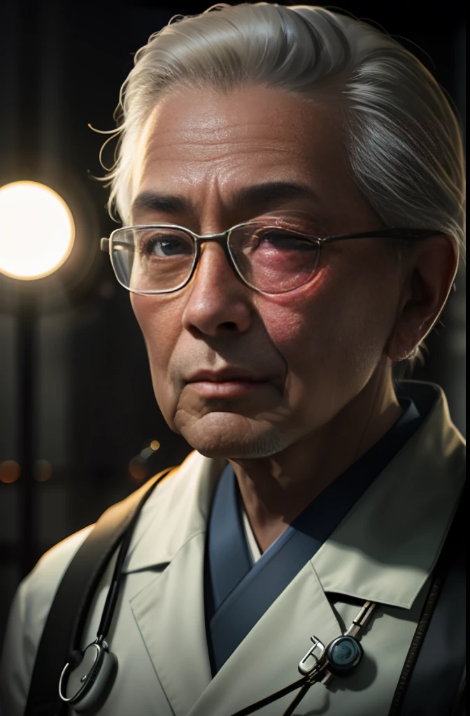 photography RAW, award-winning, japanese geriatrician, textured skin, super detail, high detail, high quality, medical lab coat, lens flare, f/1.8, cinematic lighting, projection, //masterpiece, best quality, //masterpiece, // masterpiece, award-winning, eye level shooting, sony fe GM, 16k, ultra hd, ccurate