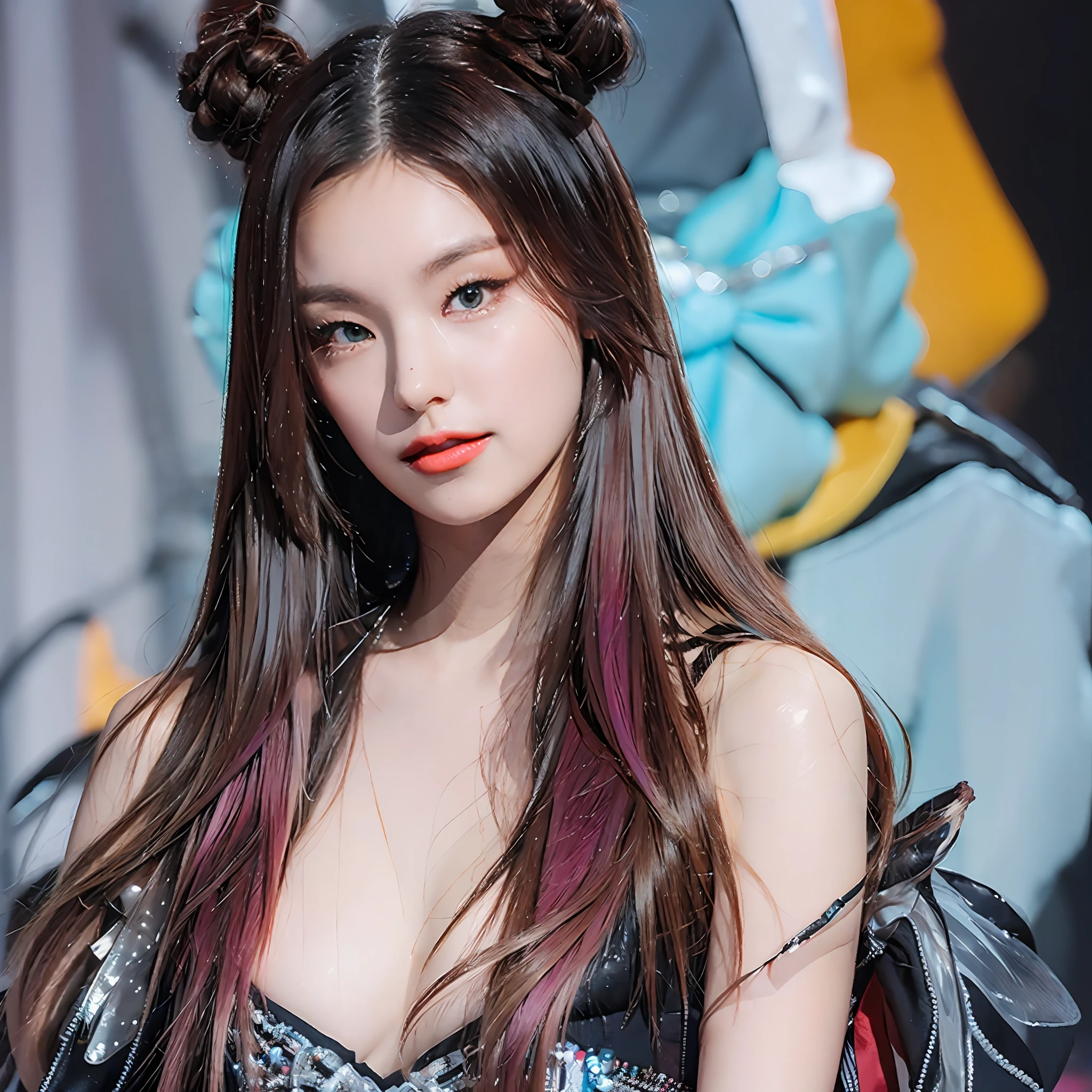 (extremely detailed CG unity 8k wallpaper, masterpiece, best quality),(dynamic angle, dynamic pose),wear a bunny ear bow,(1 girl), black eyes, (silver hair: 1.3, red hair: 1.2, purple hair, yellow hair: 2, green hair: 1.3), white wuxia clothes, neck ribbon, beautiful face, watercolor,(((solo))),(((chest tip exposed))),background, (((see-through))),((1 girl)), (nsfw:1.2), open,,shoulders exposed,crisp breasts exposed, clothes open, torn open, , (masterpiece), (best quality), (((super detailed))), (best illustration), (best shadow), (realistic), (PureErosFace_V1:0.5), lens flare, (depth of field), (natural lighting), ultra-high resolution, (eye detail) , (brunet) , (((transparent nightdress))), (((exposed chest)), 18 years old,(((look_at_viewer))), full body in picture