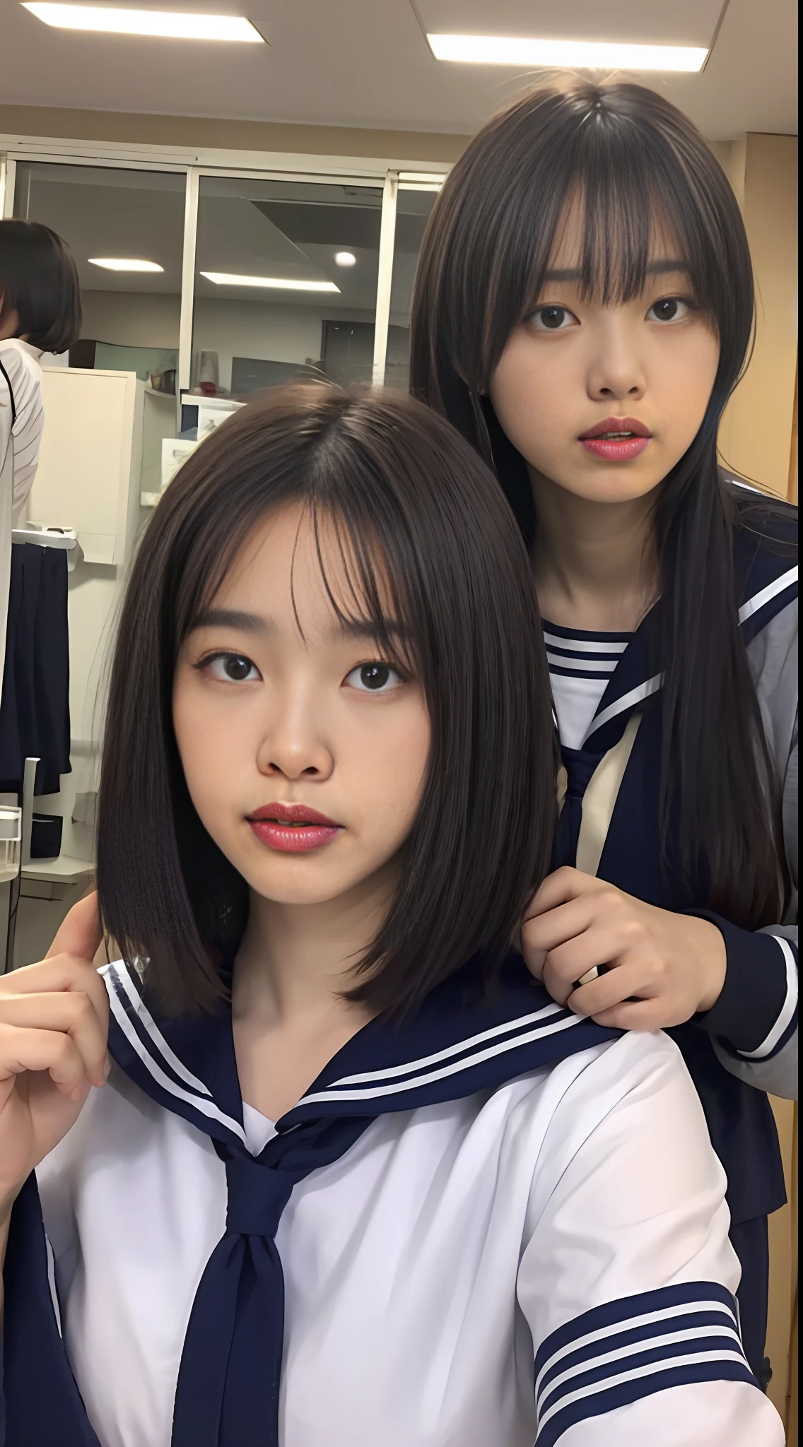 (Superior Quality, 8K, Masterpiece: 1.3)), Focus: 1.2, Perfect Woman: 1.8,:1.2, ((Layered Haircut, Breasts: 1.5)), Japan High School, Sailor Suit Worn by Japan High School Students,