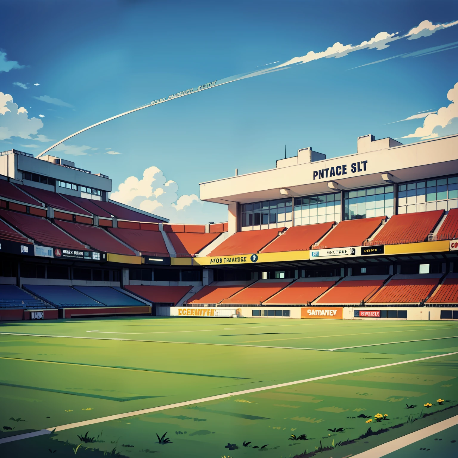 View from the football field to the bleachers of a full stadium