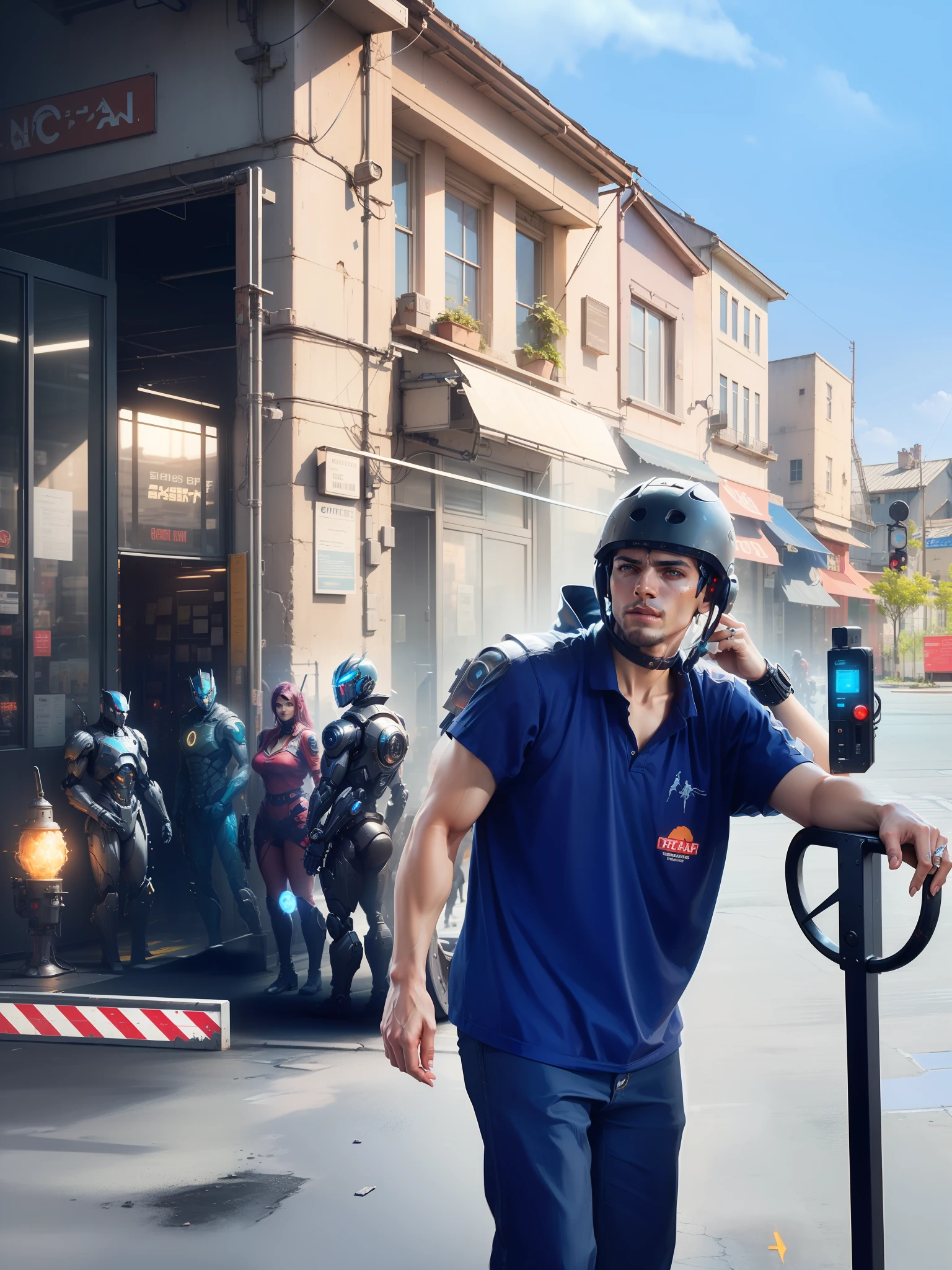 Dark_Fantasy,Cyberpunk,Mechanical wonder,Robotic presence,Cybernetic Guardian, autobots, intricate, (steel metal [rusty]), elegant, clear focus, shot by greg rutkowski, soft lighting, vibrant colors, masterpiece, ((street)), --auto