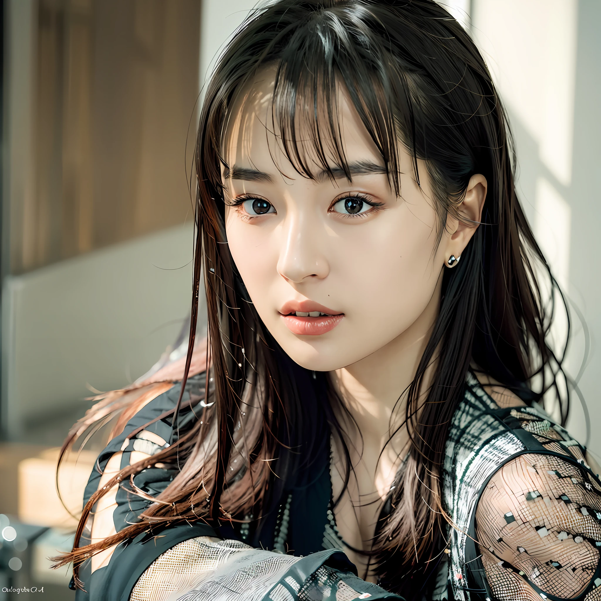 A close up of a woman with long hair wearing a black top - SeaArt AI