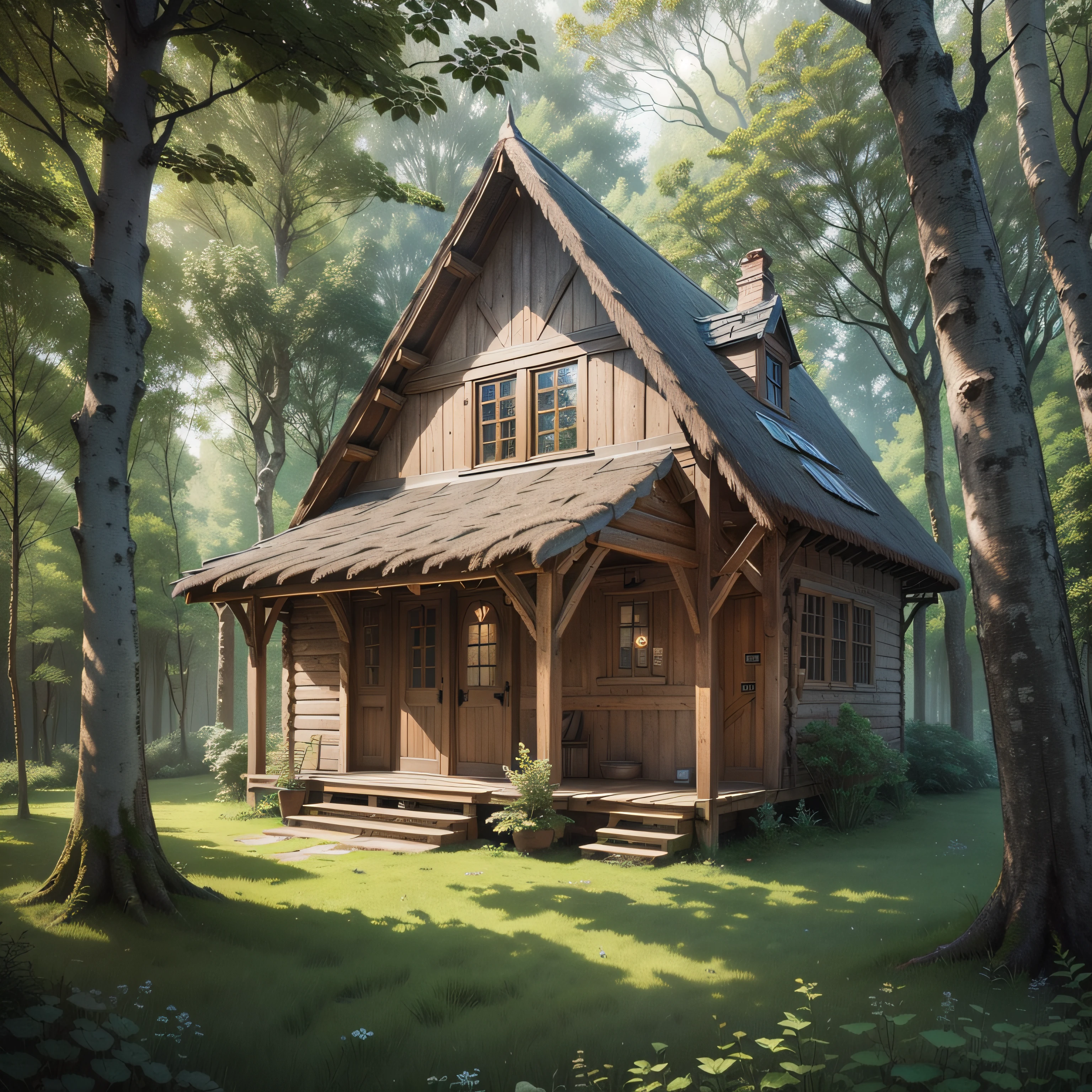 Cabin in the woods, next to "my neighbor TOTORO", ghibli style. --auto