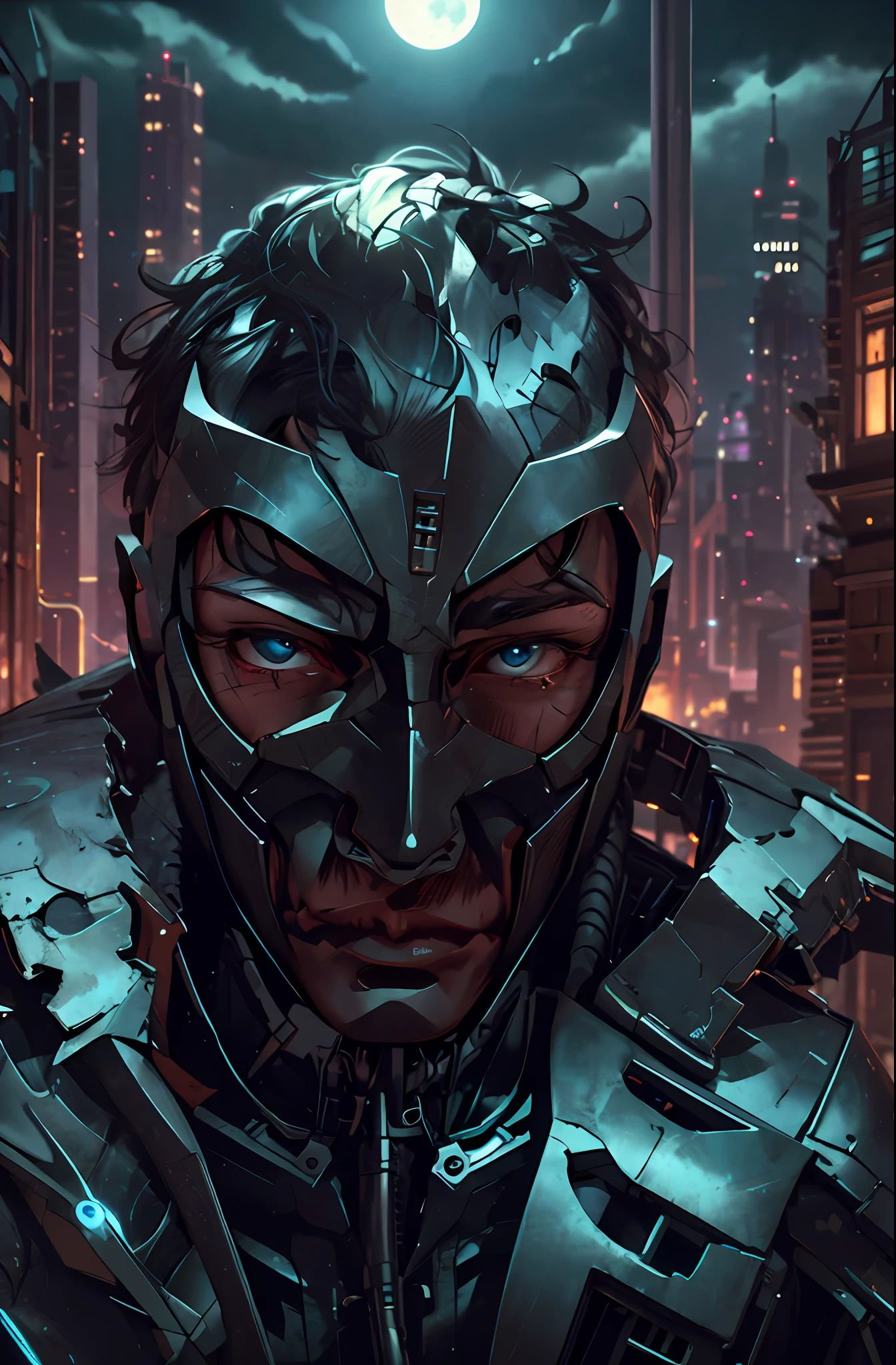 (Realistic:1.4), (Masterpiece, Side Light), Dark Fantasy, (Android:1.2), Neon, Glass, 1 Boy, (Black Eyes:1.5)