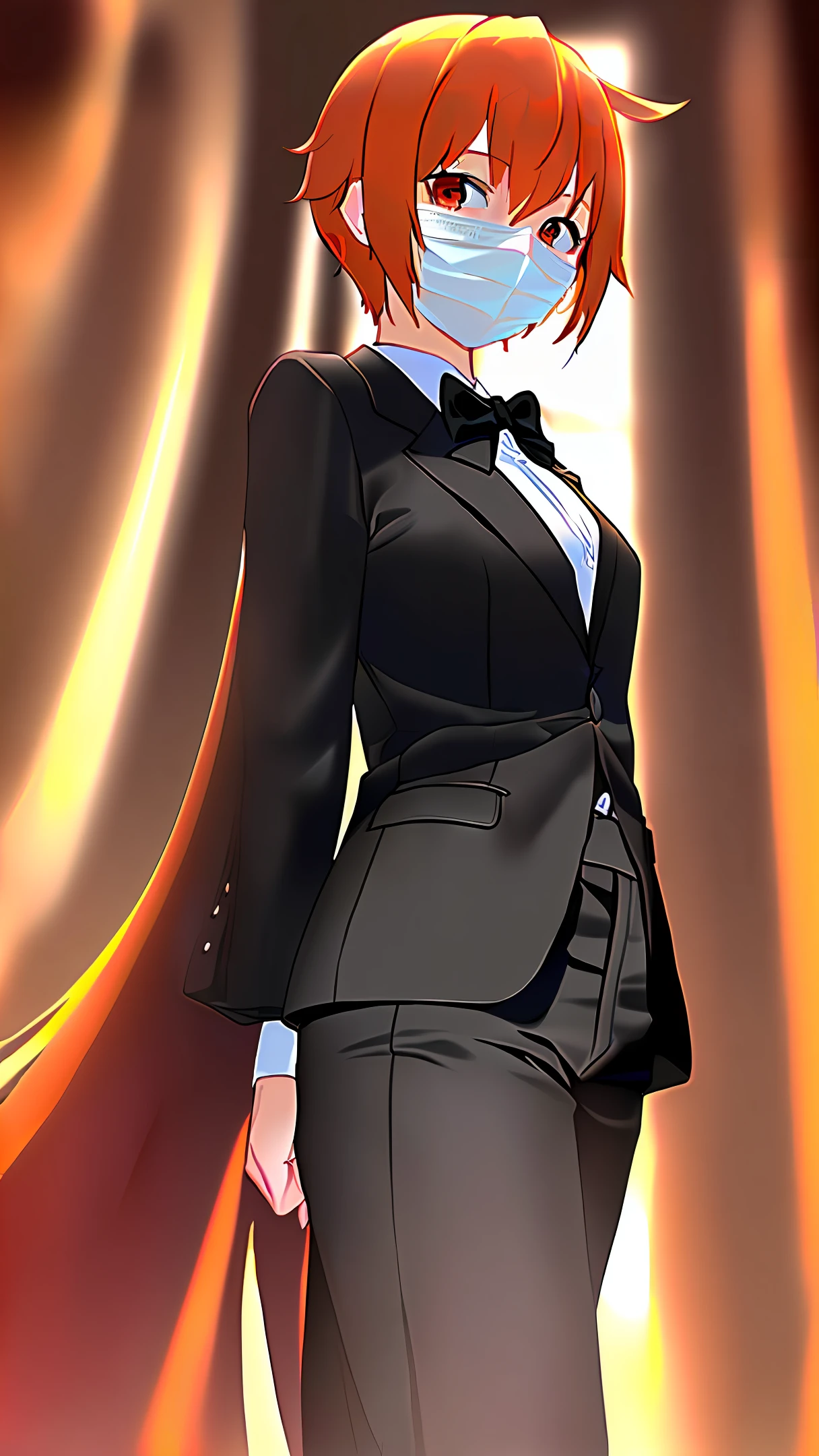 Ichigo/orange hair/hollow mask/black suit