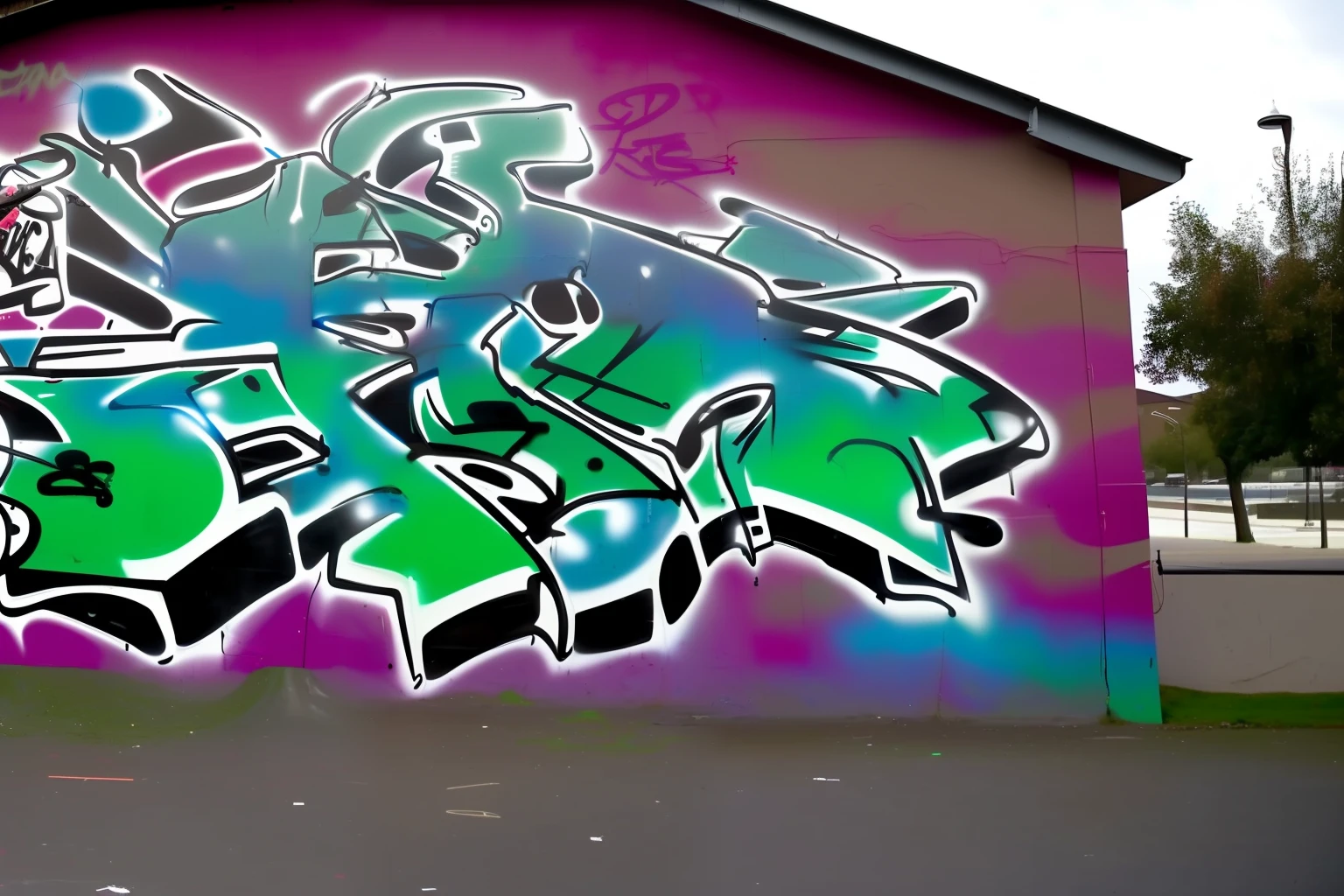 A graffiti being done on a skate park