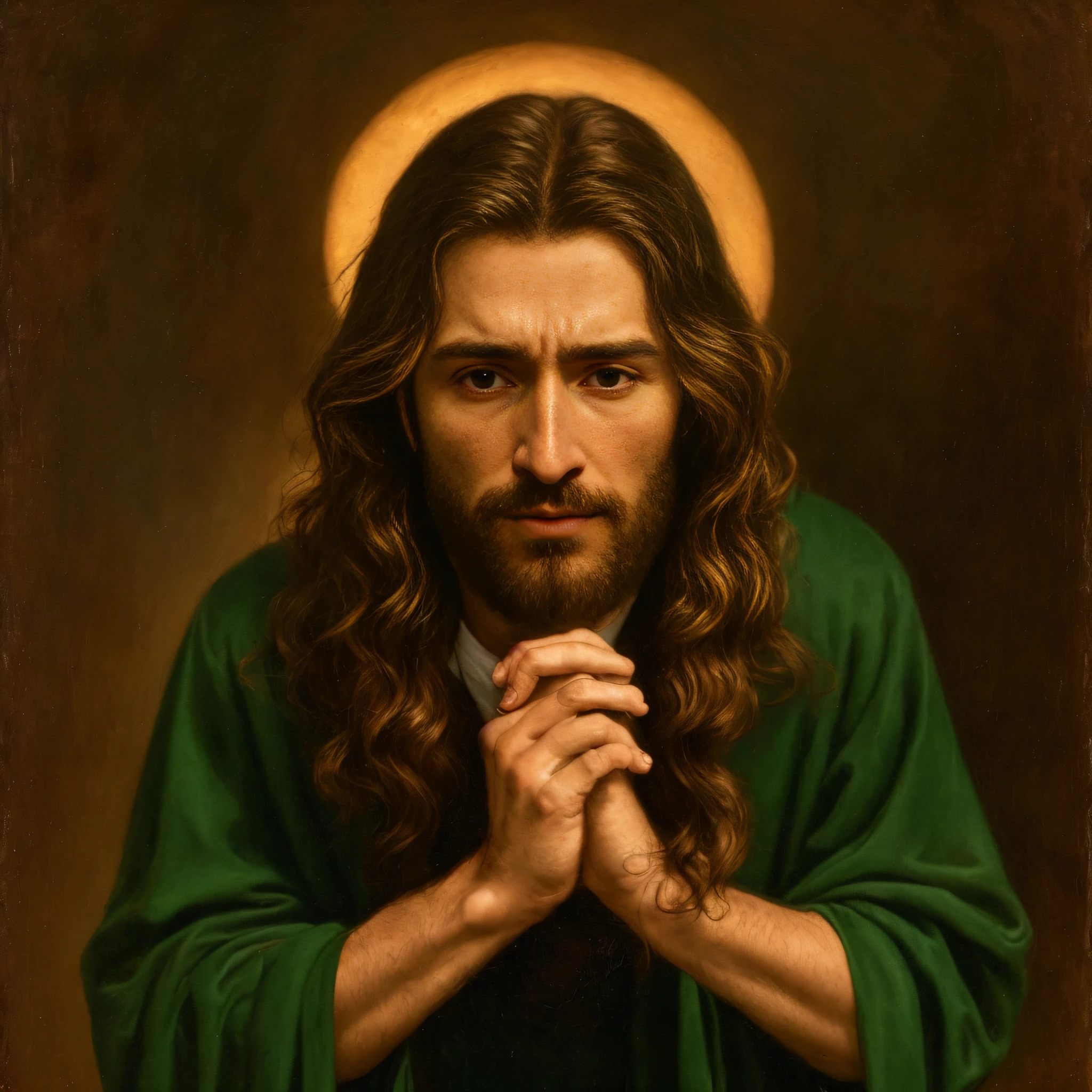 Jesus Christ, on his knees, weeping