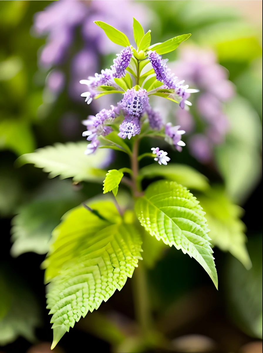 Top quality, masterpiece, ultra high resolution, (photorealistic: 1.4), raw photo, Kawamidori, Anise Hyssop, Agastache rugosa