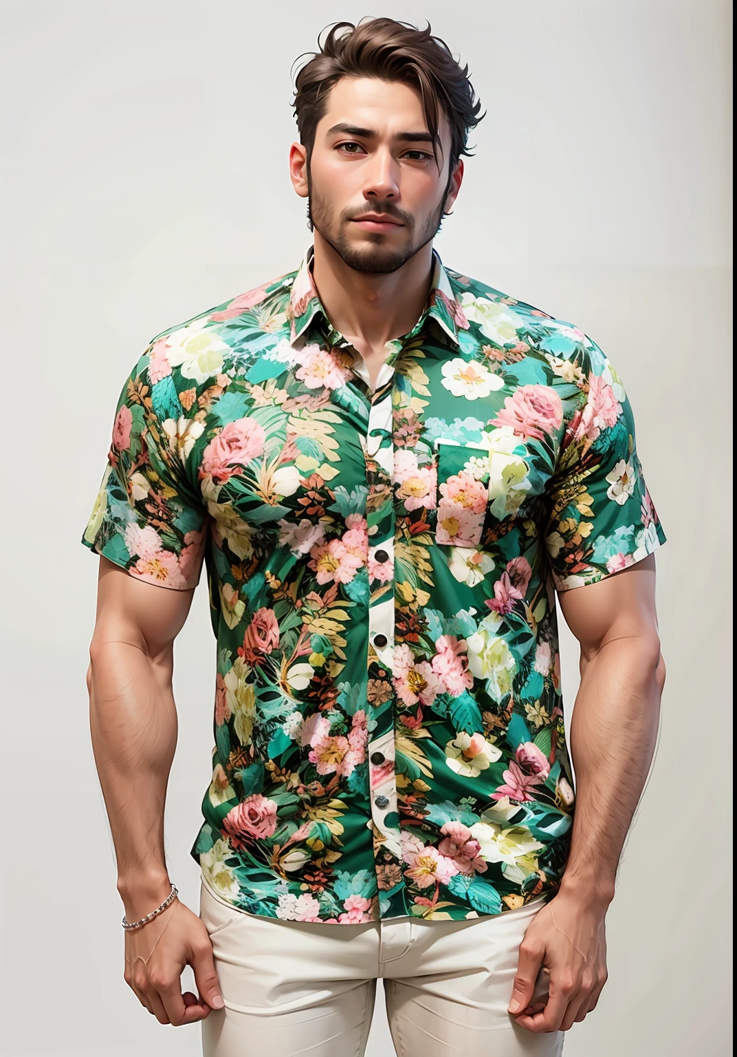 Man wearing flowered shirt