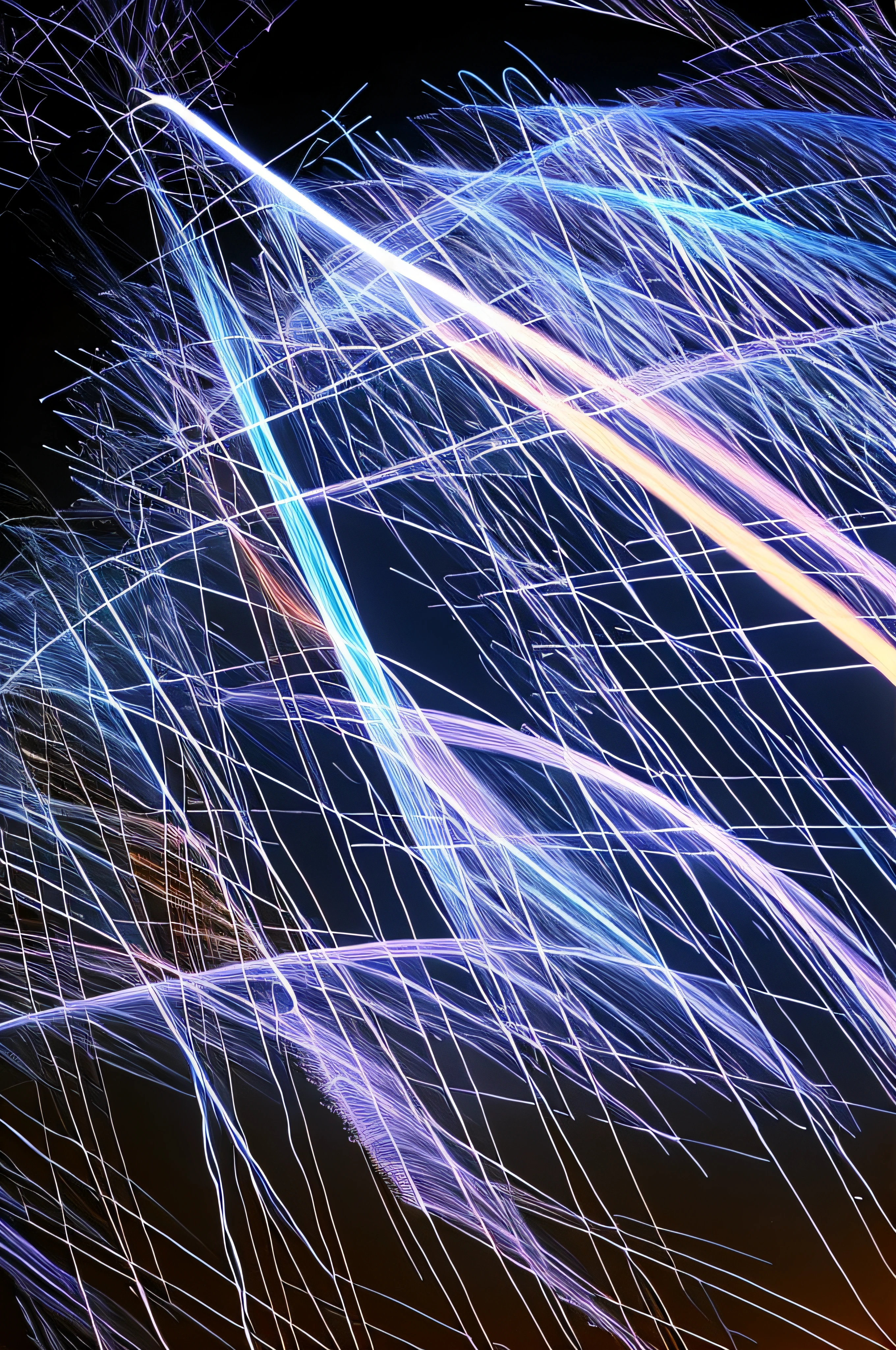 araffes of a long exposure of a desert landscape, light traces, energy trails, light streaks, waves of lights, motion blur lights, abstract lighting, streak lights, light lines, fractal flame. highly_detailded, glowing lines, tendrils of colorful light, lines of lights, dancing lights, intricate illuminated lines, fiberoptic hair, intricate light