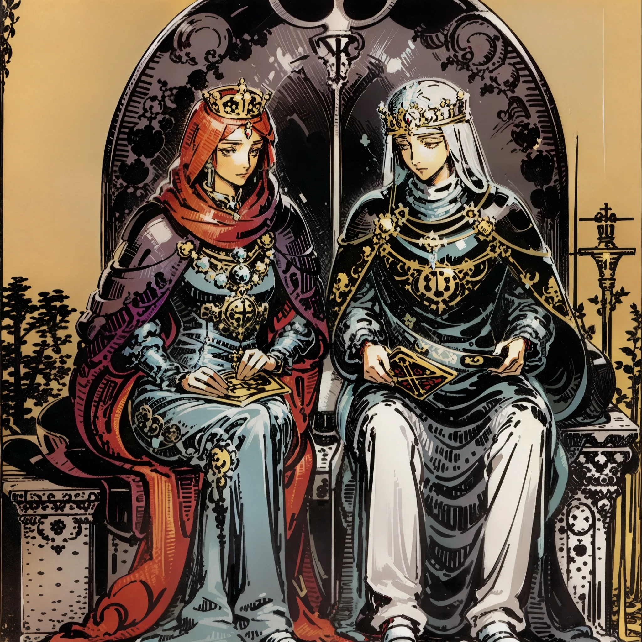 The tarot cards, the empress and the emperor as tarot characters,deixe como fosse uma carta em preto e branco