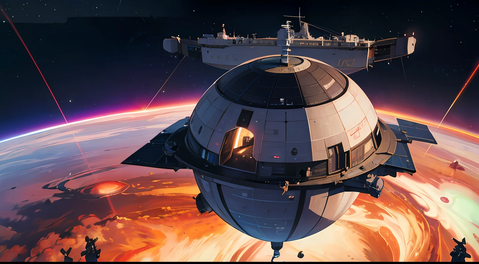 A futuristic spacecraft flying smoothly through outer space, with panoramic views of the planets of our solar system, including Jupiter with its distinctive bands and a Great Red Spot, realistic details of the ship's panels, photography, telephoto lens, super detailed, realistic, 4k