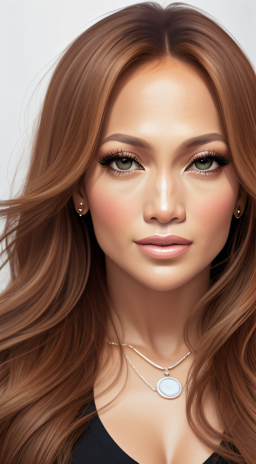 1woman, very Jennifer Lopez, make up, beautiful skin, smile, serious, confident, passion, portrait, front look, 4k, high-res, best quality, illustration