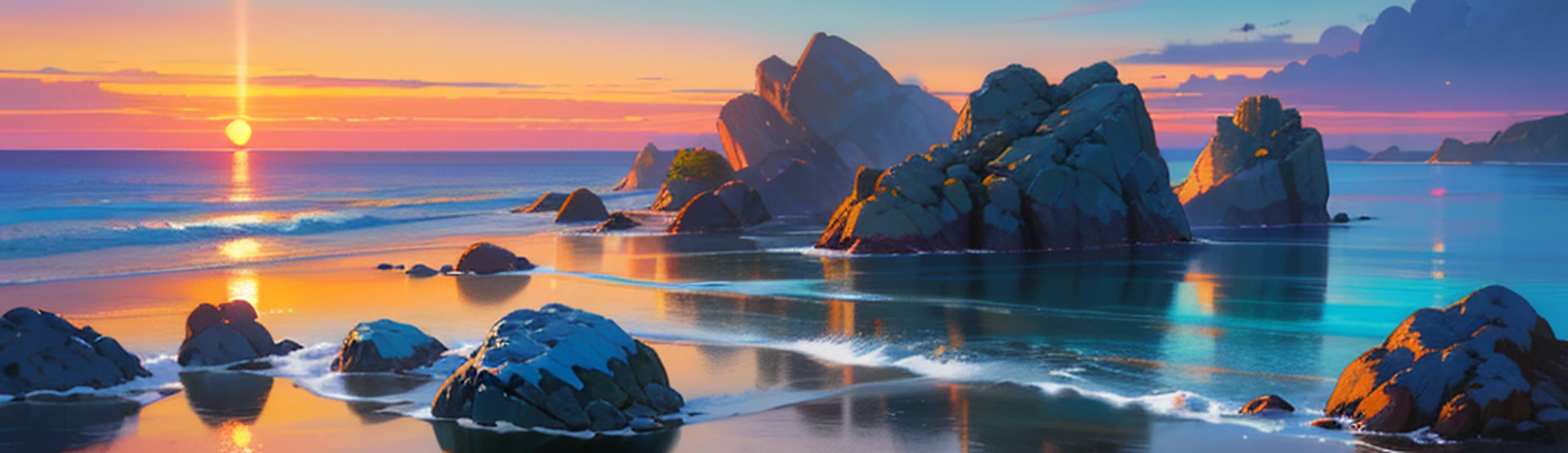 photo of a beach with rocks and water and a sunset, chaotic sea setting, very detailed digital painting, detailed matte fantasy painting, illustration matte painting, by Todd Lockwood, highly detailed digital painting, by Brian Thomas, detailed digital painting, ocean and rock landscape, by Jason Benjamin, by Dan Christensen, seascape, detailed soft painting, 8k resolution digital painting