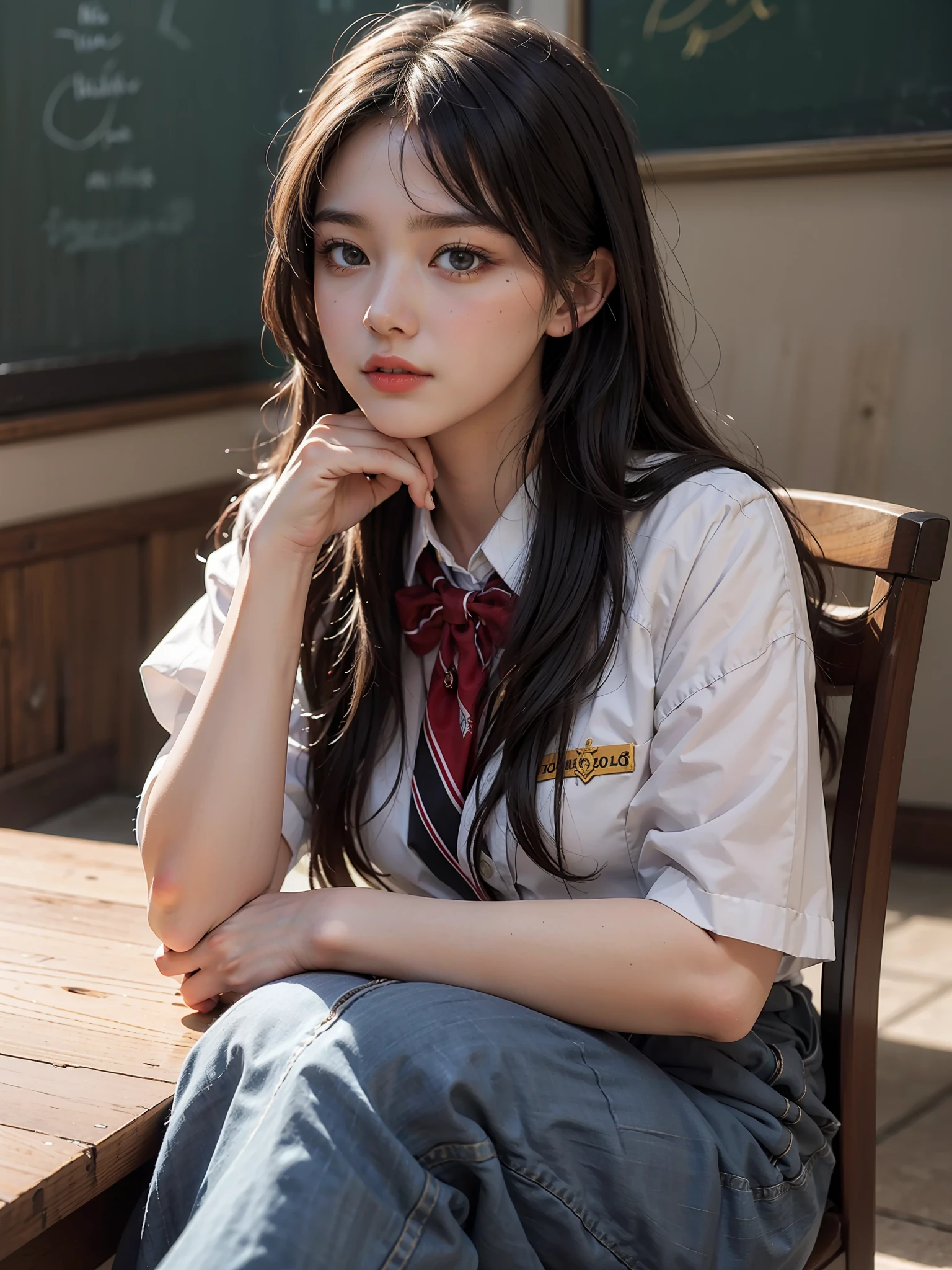 best quality, masterpiece, ultra high res, photorealistic, 1girl, uniform, school, hands behind,