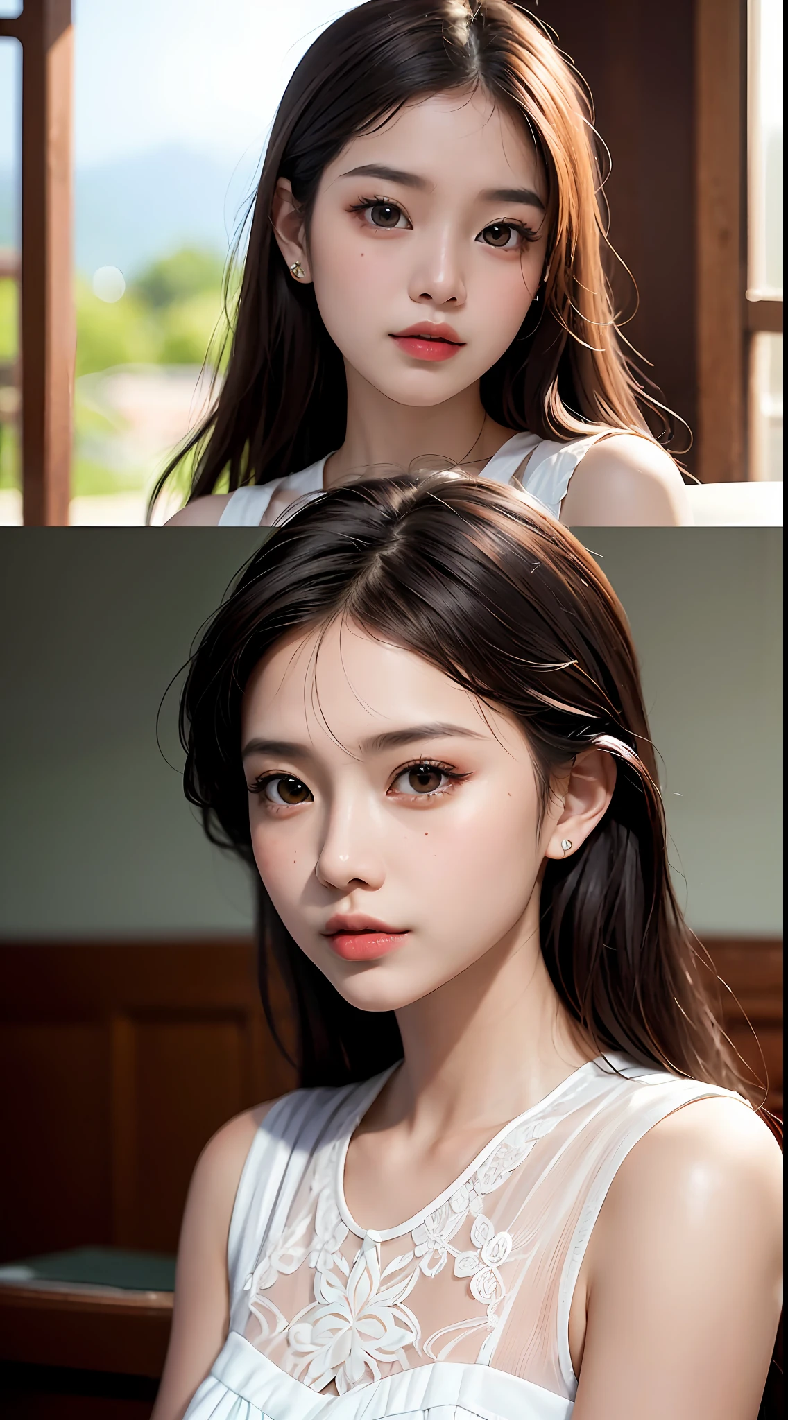 Masterpiece,(Most Realist:1.5),Max Resolution,Max Face Resolution,Maximum Environmental Detail,Most Beautiful Woman,,Thai Woman,Thai, Girl,Fair Skin,Big Eyes,Beautiful Eyes,Short,Bright Face,Most Beautiful Nose,Sitting on a Wonder