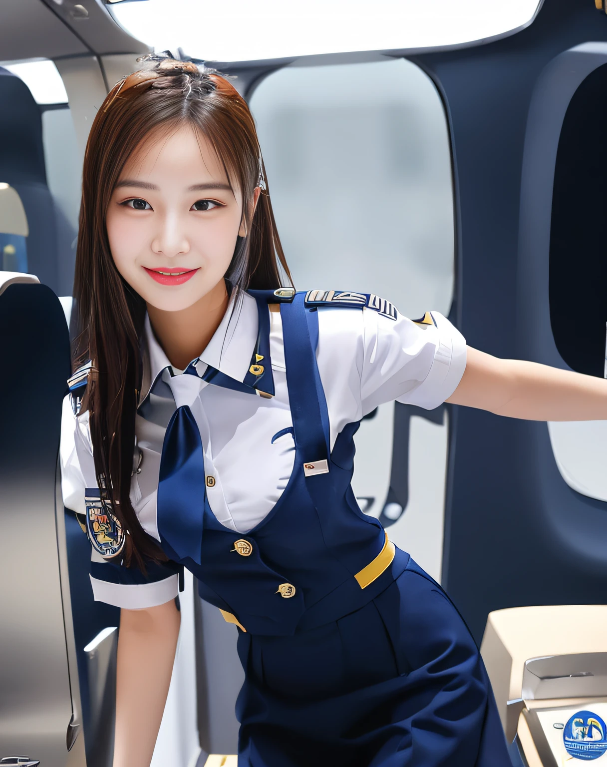 Smile, white blouse, navy blue uniform, day