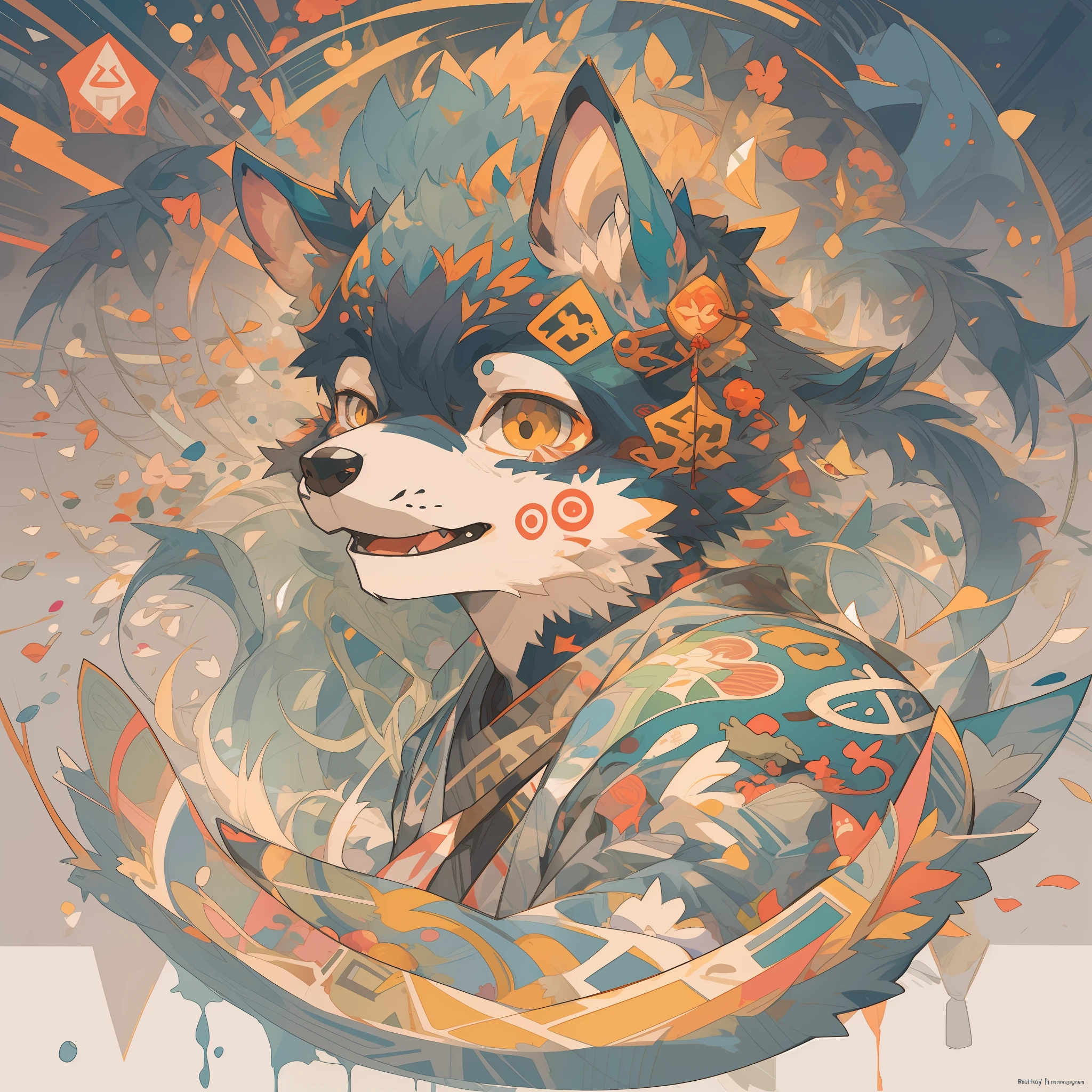 top quality, best quality, poster, rzminjourney, vector-art, High-quality illustrations by Victo Ngai, masterpiece(kemono, furry anthro)logo mark, round,