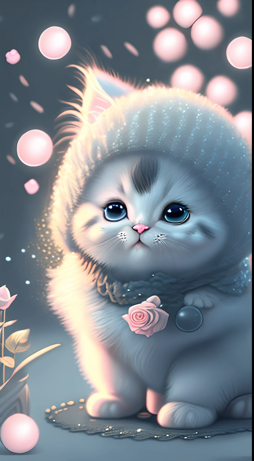 In this ultra-detailed CG art, cute black kittens surrounded by ethereal roses, laughter, best quality, high resolution, intricate details, fantasy, cute animals, left, funny, left! Mouth!!! Laugh!!