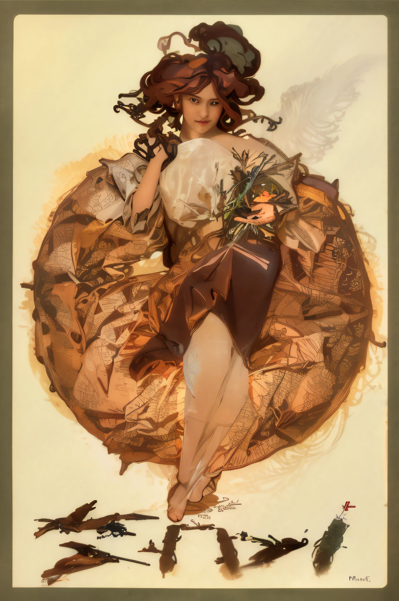 painting of a woman with a white bird in her hand, mucha. art nouveau. gloomhaven, alphonse mucha and craig mullins, alphonse mucha and rossdraws, craig mullins alphonse mucha, artgerm mucha, alphonse mucha cgsociety, artgerm and alphonse mucha, mucha style 4k, jc leyendecker and sachin teng