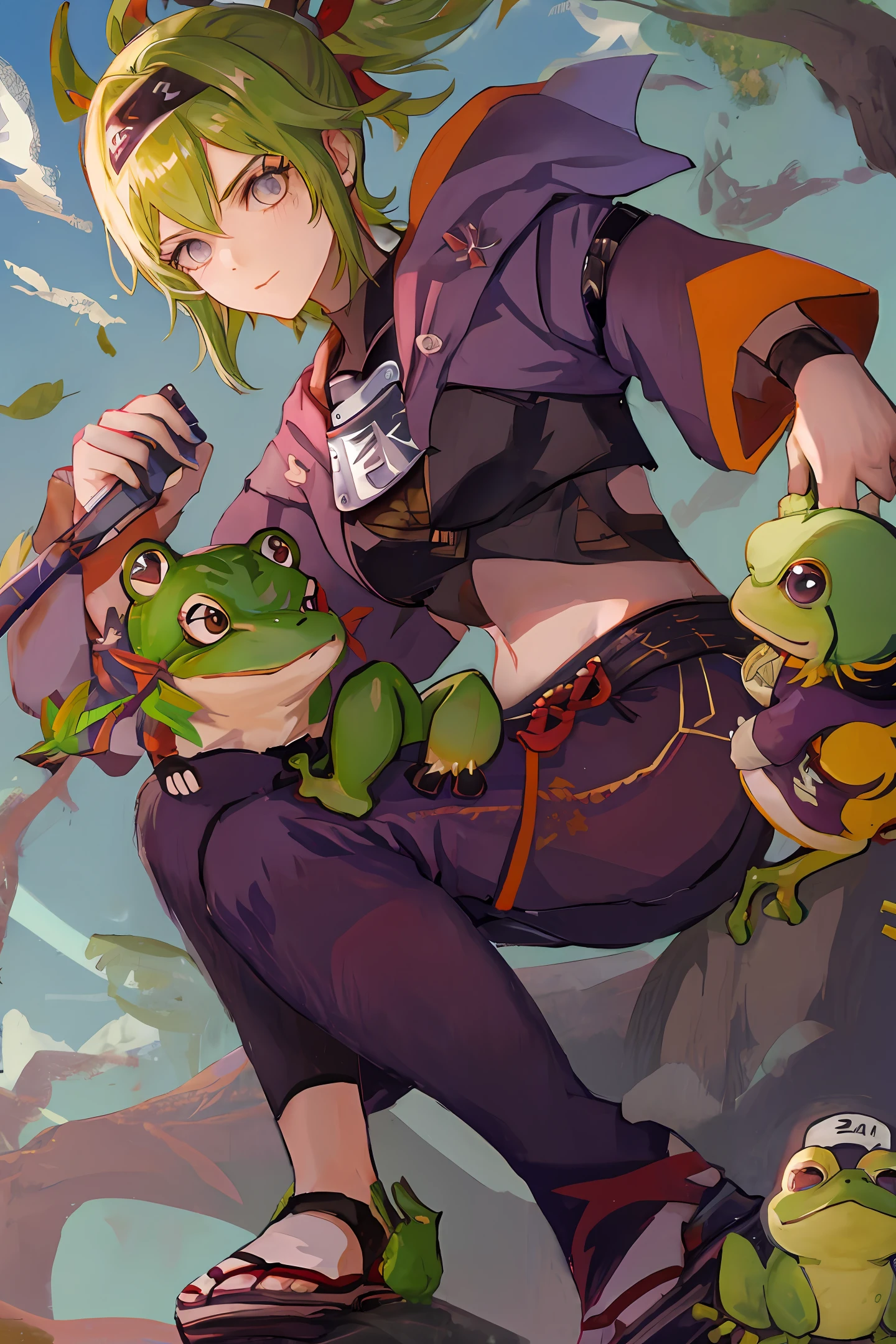 Naruto with bandana on top of a frog