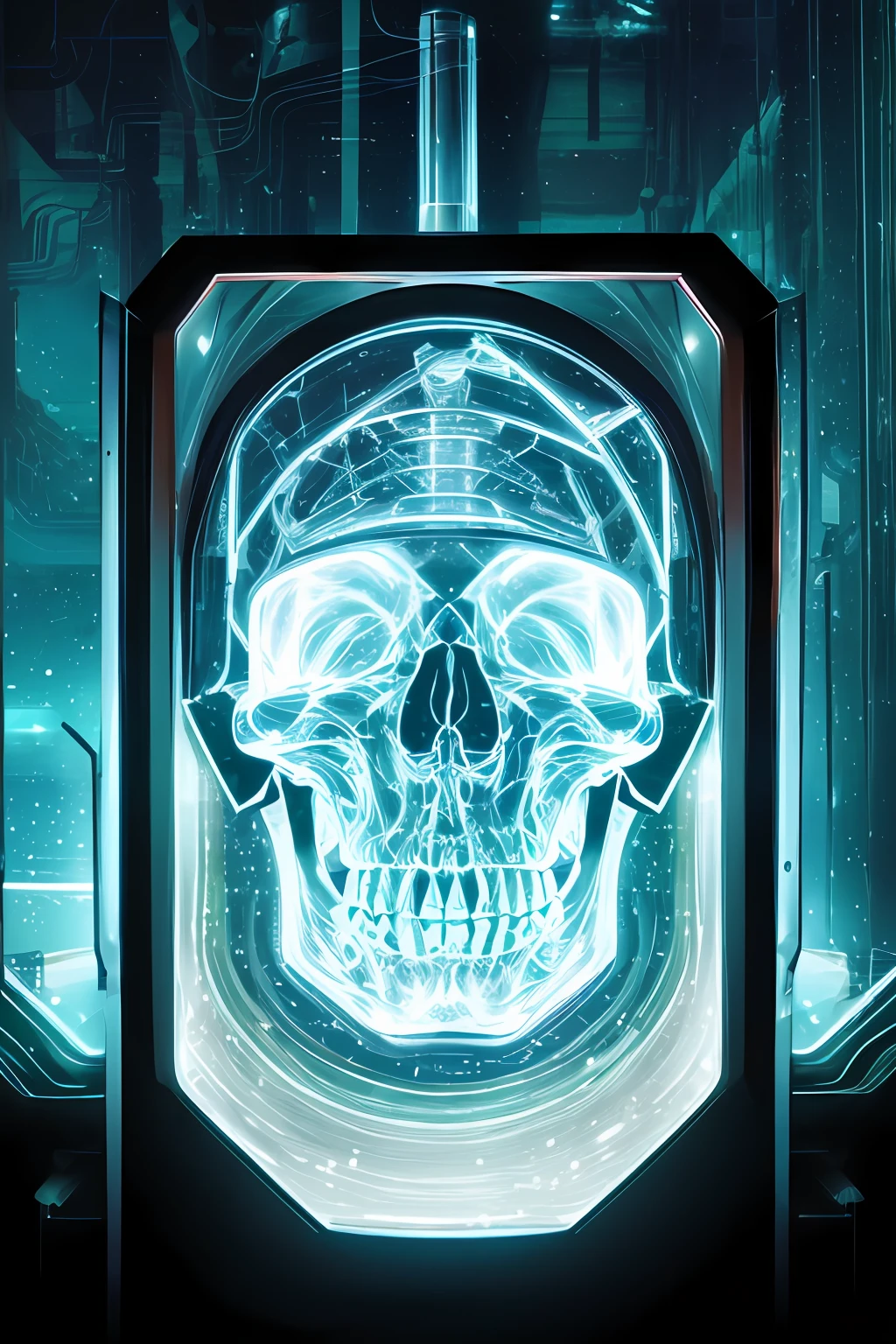 fully transparent mechanical skull cyberpunk, hyperdetailed