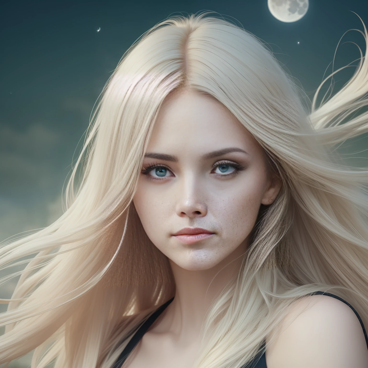 (Masterpiece) 8K resolution, top quality, woman shedding a single tear, beautiful person, thin long eyebrows, platinum blonde long hair, hair fluttering in the wind, emerald eyes, moon darkness, rose garden, model style,