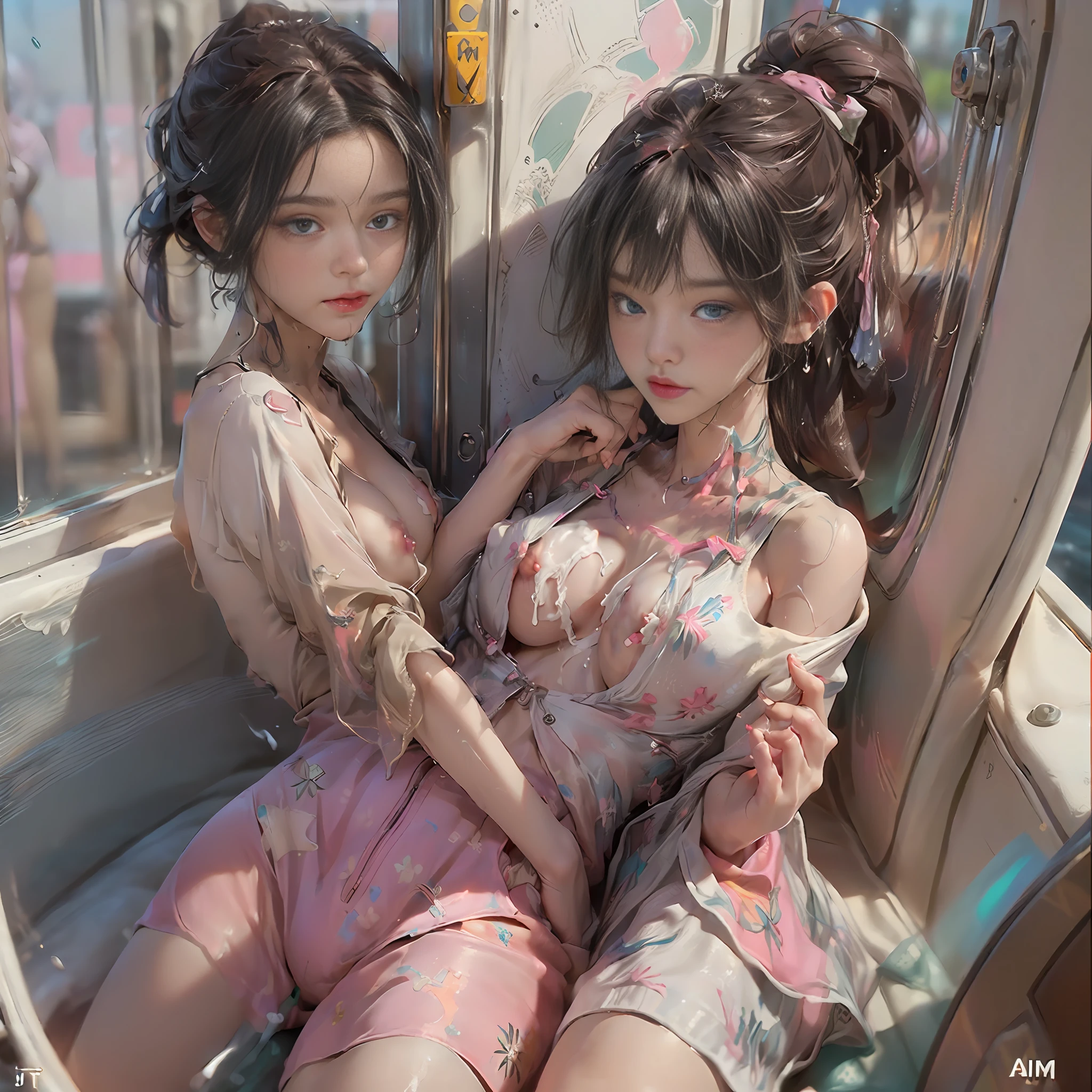 (Best Quality), ((Masterpiece), (Details: 1.4), 3D, HDR (High Dynamic Range), Ray Tracing, NVIDIA RTX, Super Resolution, Unreal 5, Subsurface Scattering, PBR Textures, Post Processing, Anisotropic Filtering, Depth of Field, Maximum Acutance and Acutance, Multilayer Textures, Albedo and Highlight Maps, Surface Shading, Accurate Simulation of Light-Material Interactions, Perfect Proportions, Octane Rendering, Bicolor Light, Large Aperture, Low ISO, White Balance, Rule of Thirds, 8K RAW, Pink Puffiness, NSFW, Emma Watson, (CHAR-EmmaWatson: 0.2), ((Five Girls Licking Each Other's Breasts)), (Crowd Watching), Hand Touching Breasts, Kneeling, Posture, Exposed, Seductive, Sexy, Poor, Movies, Tears, Teardrops, (Torn Clothes: 1.9), (Clear Wet Clothes: 1.8), (See-through Section: 1.8), Charming Leg Temptation, Bare Shoulders, Real Rain, Wet Hair,.. Wet transparent pajamas, wet torn panties, breasts coming out, sweaty skin, blushing, (cum in face:1.4), (cum in tits:1.8), (in the tram), (he's wet)